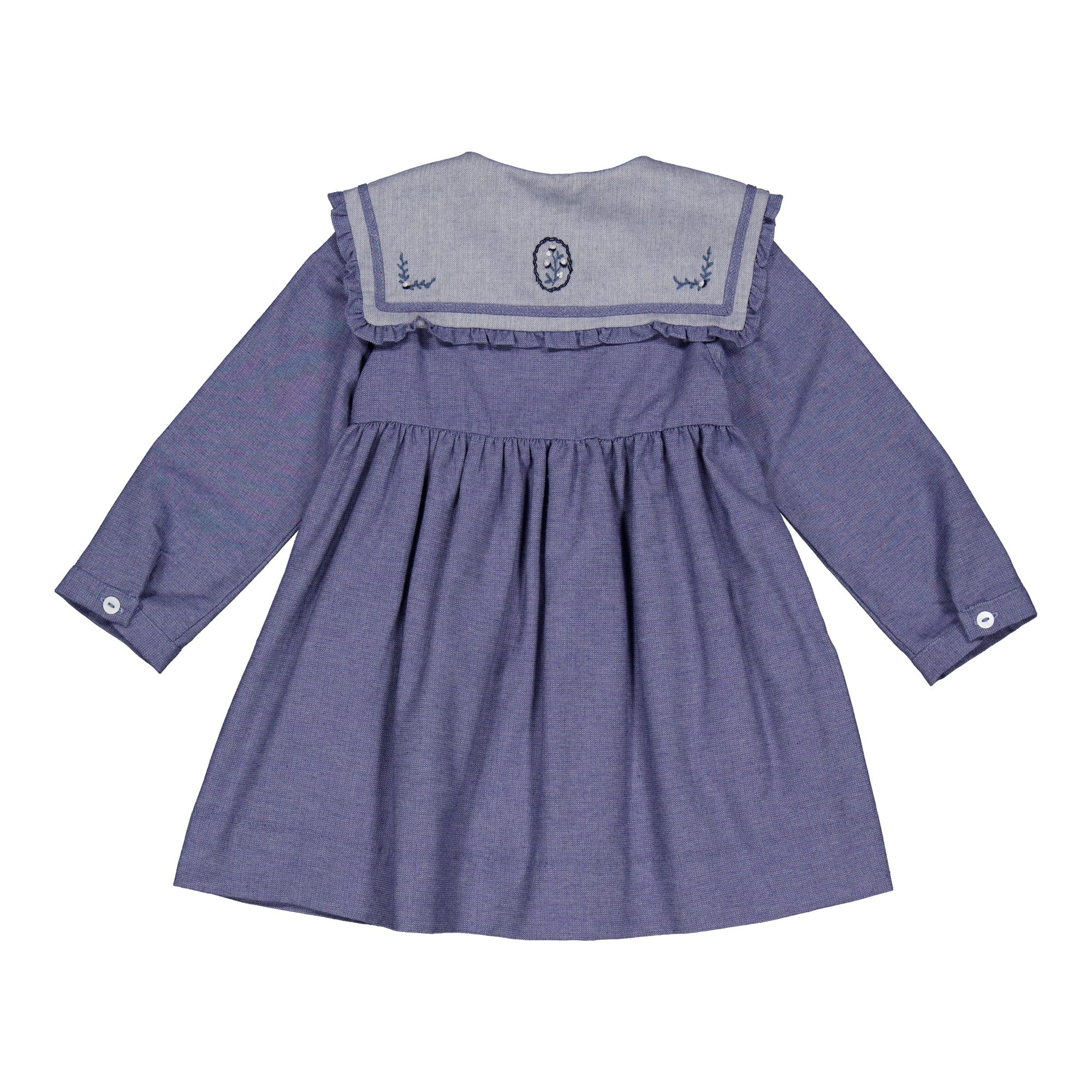 Paola, robe brodée à chevrons bleu denim
