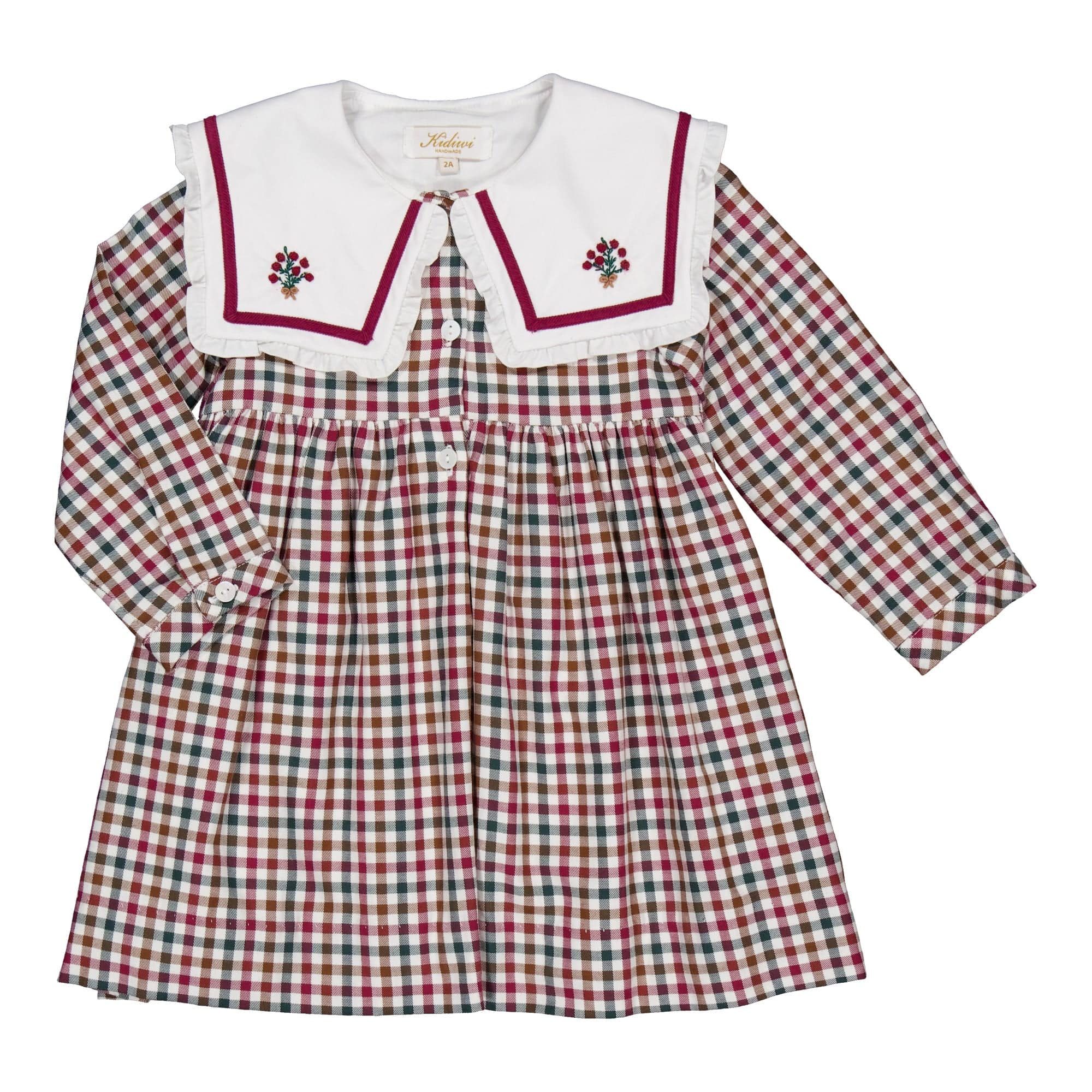 Paola, robe, en bordeaux et vichy pin