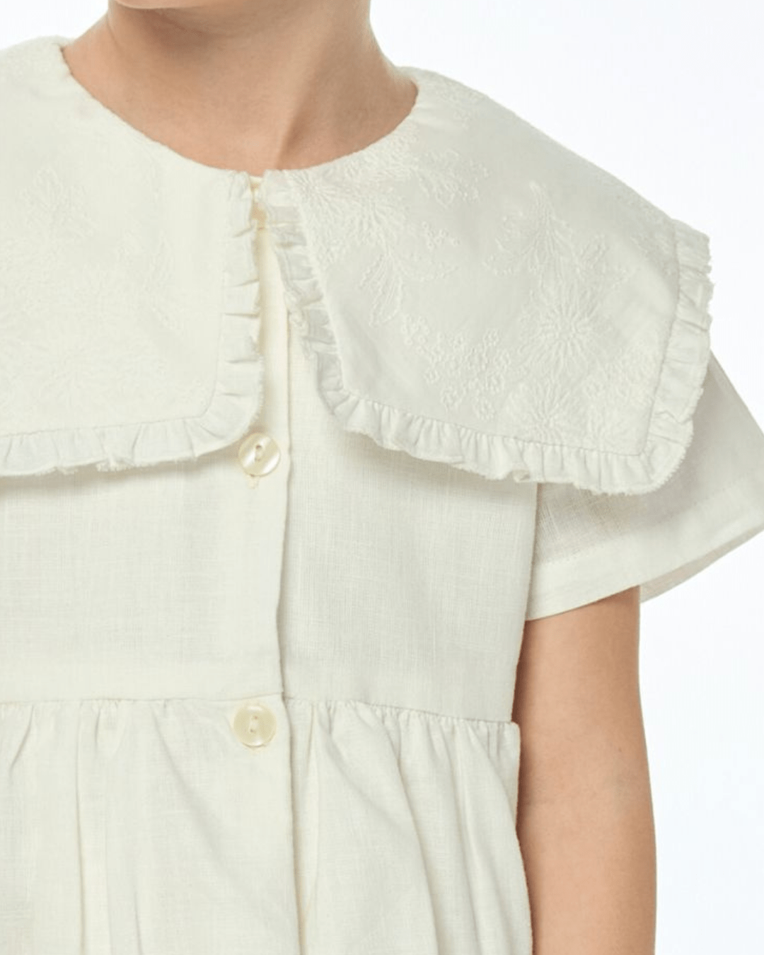 Paolina, robe avec broderie anglaise, faux lin écru