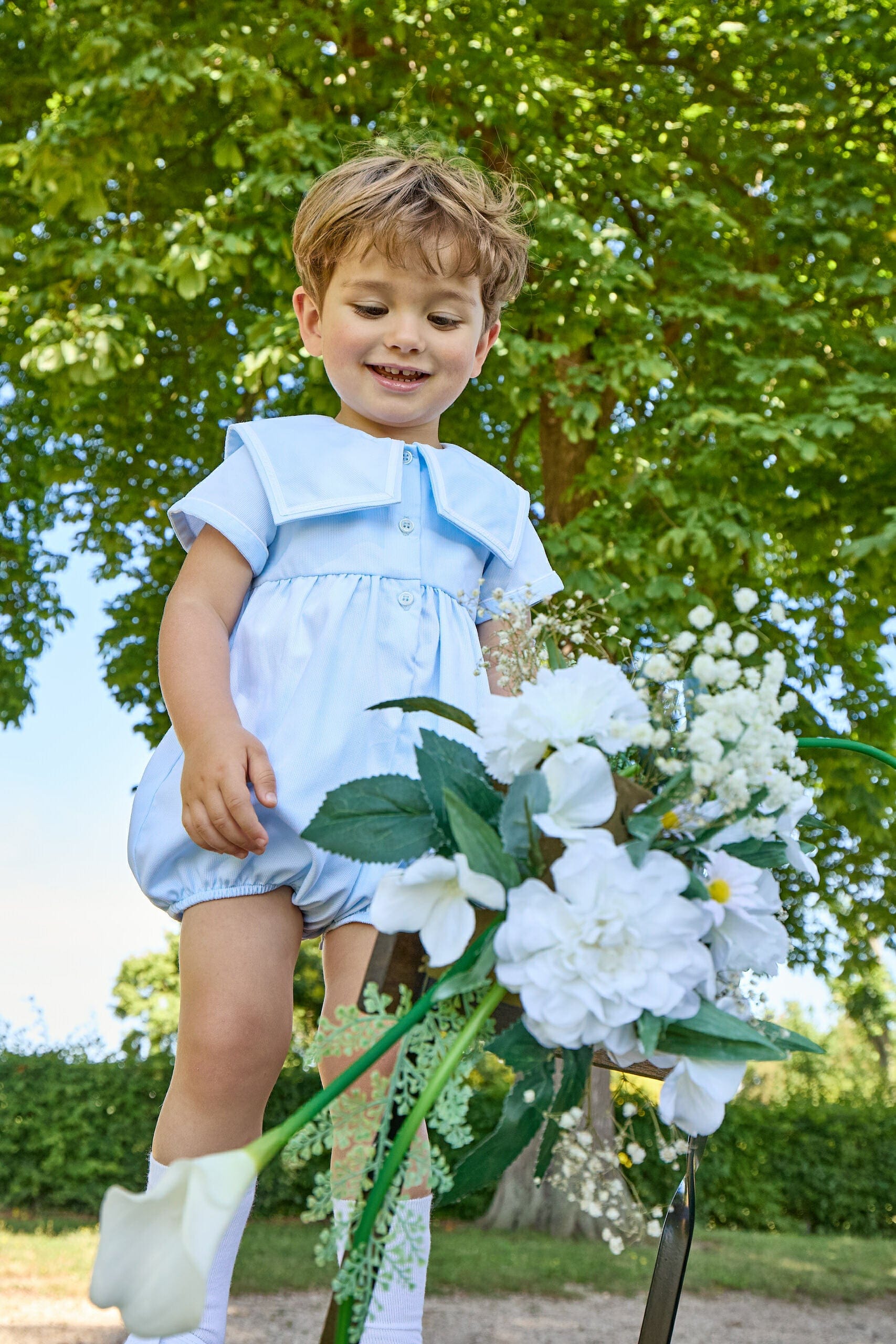 Paulin, barboteuse garçon, en piqué bleu ciel