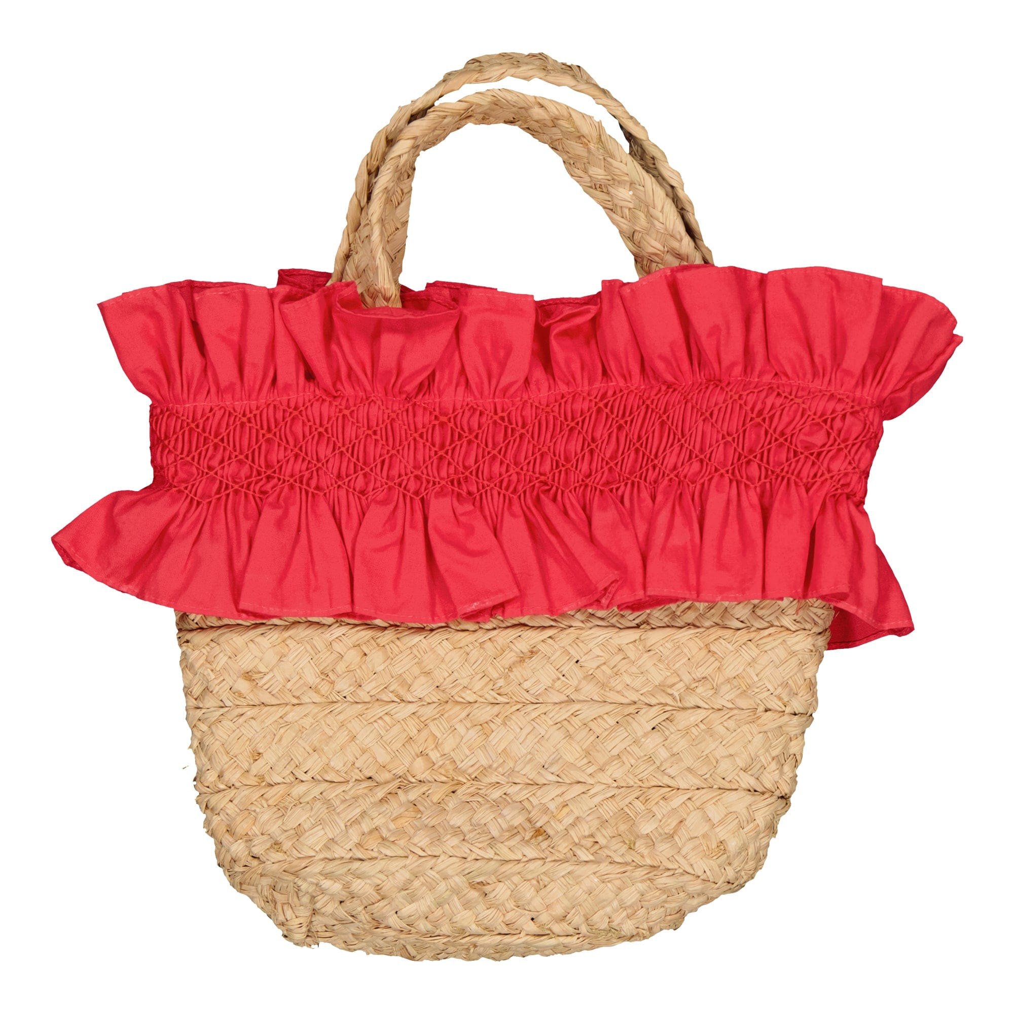 Pénélope, sac en raphia smocké, en popeline Watermelon