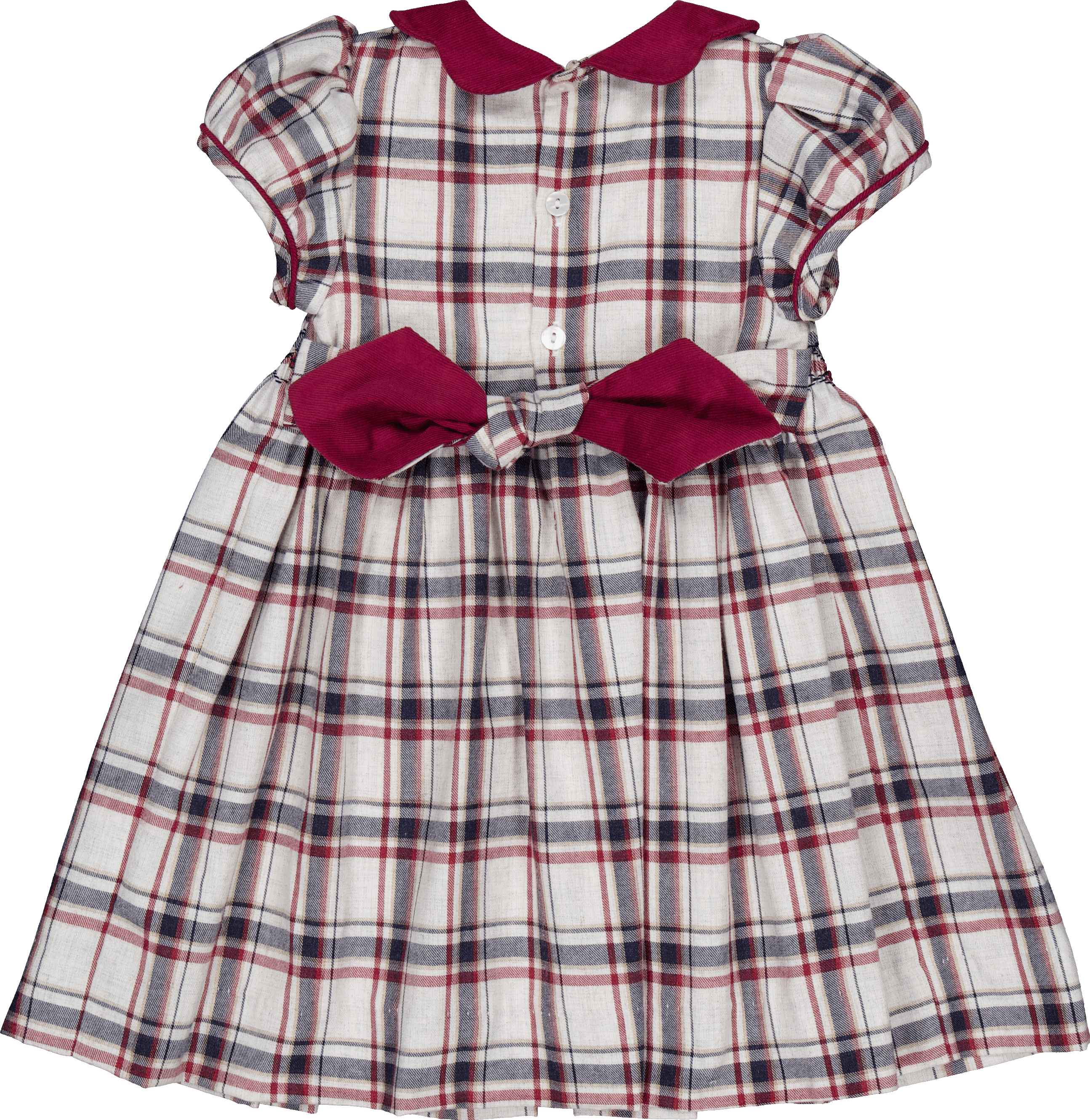 Ritha, robe smockée en tartan marine/bordeaux