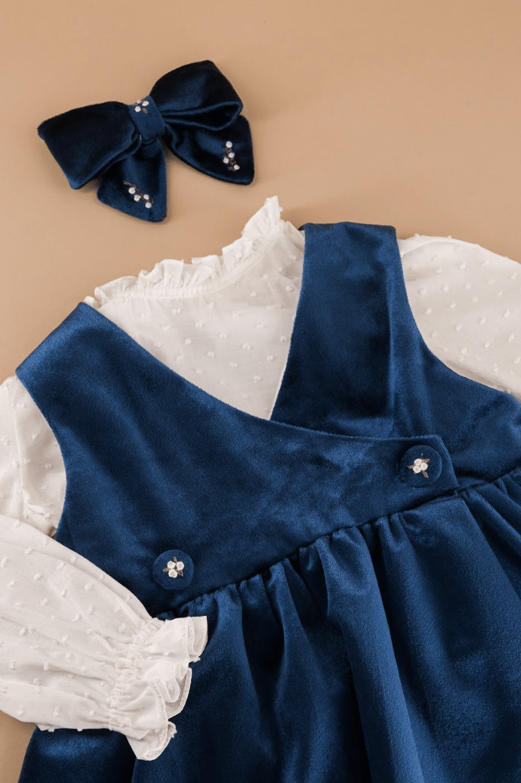 Séraphine, robe chasuble en velours marine