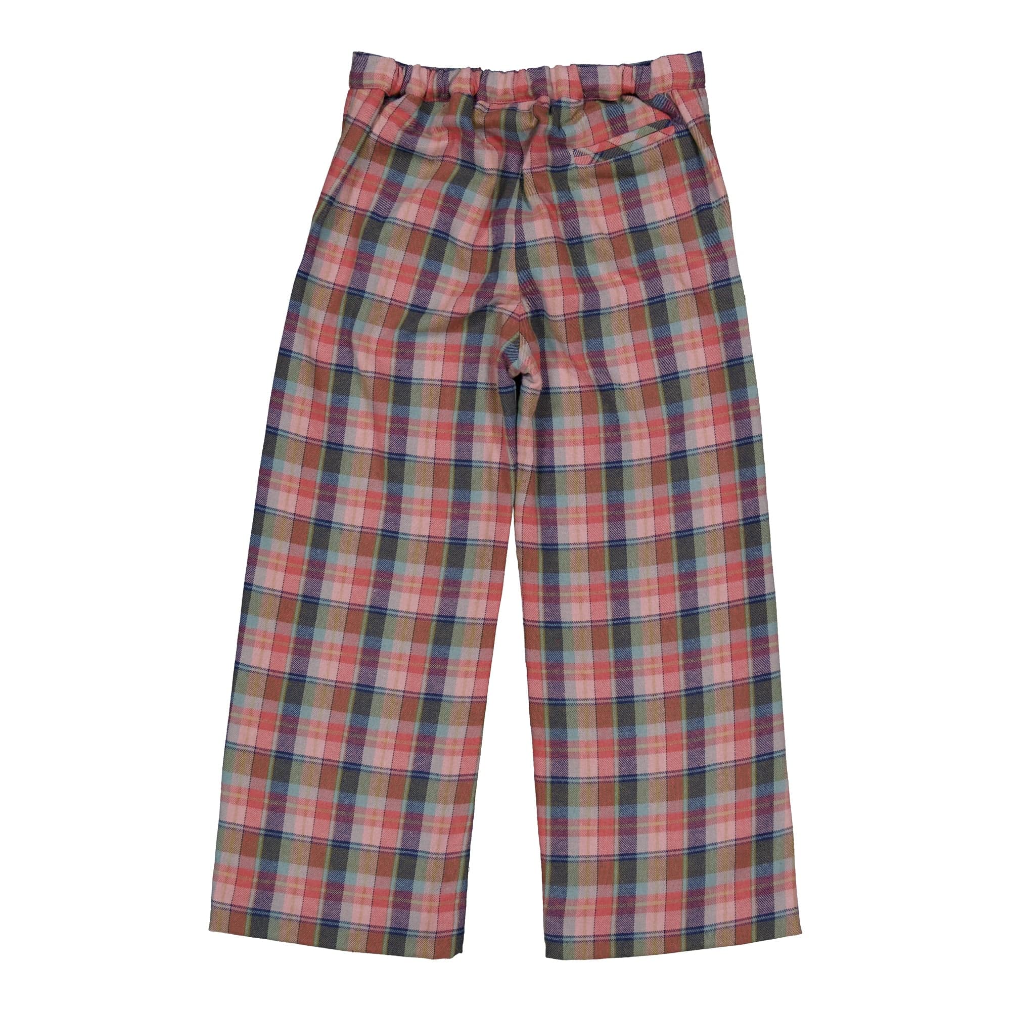 Solène, pantalon fille, en tartan rose aurora