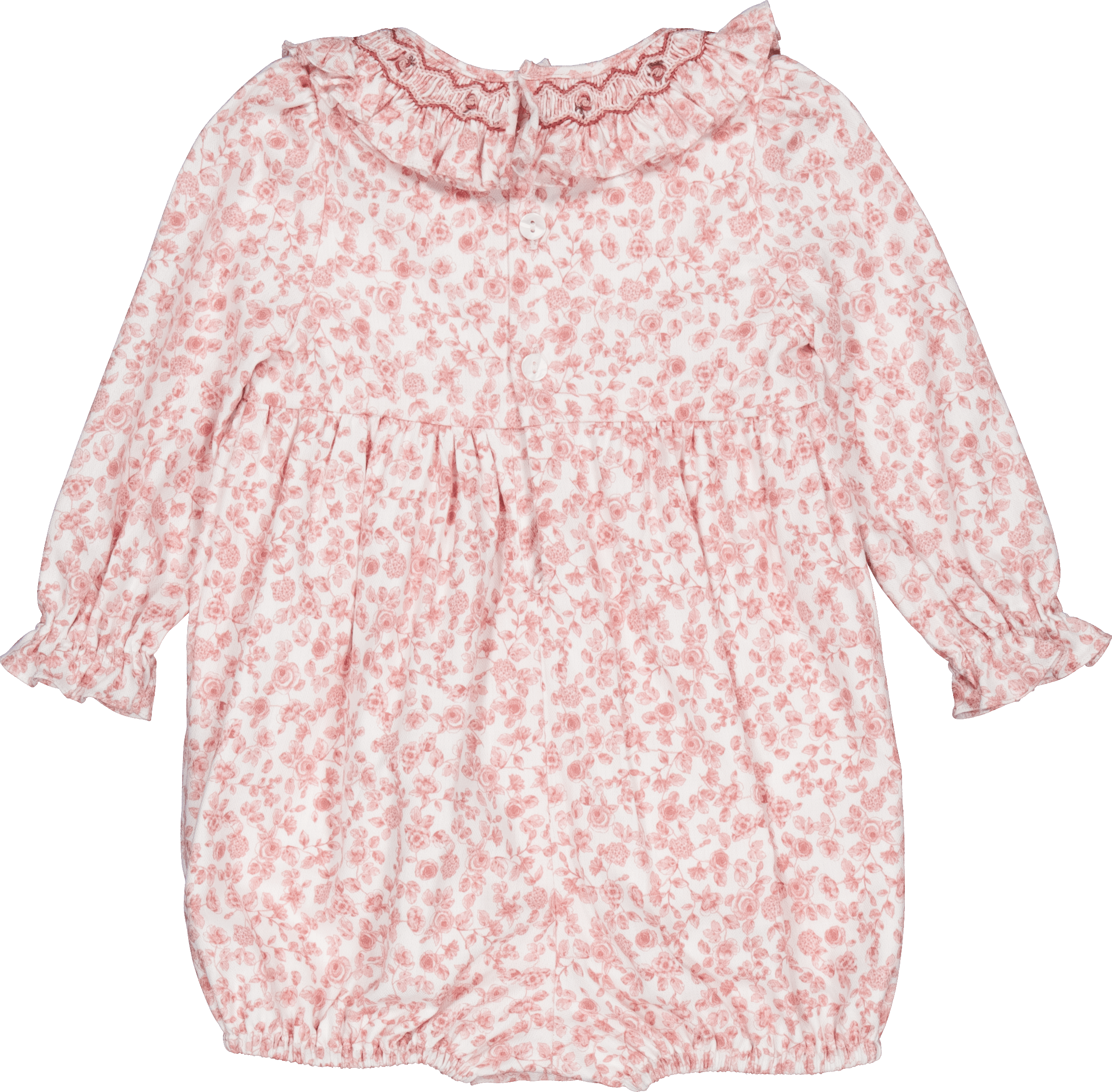 Thanaïs, barboteuse smockée, imprimé vieux rose
