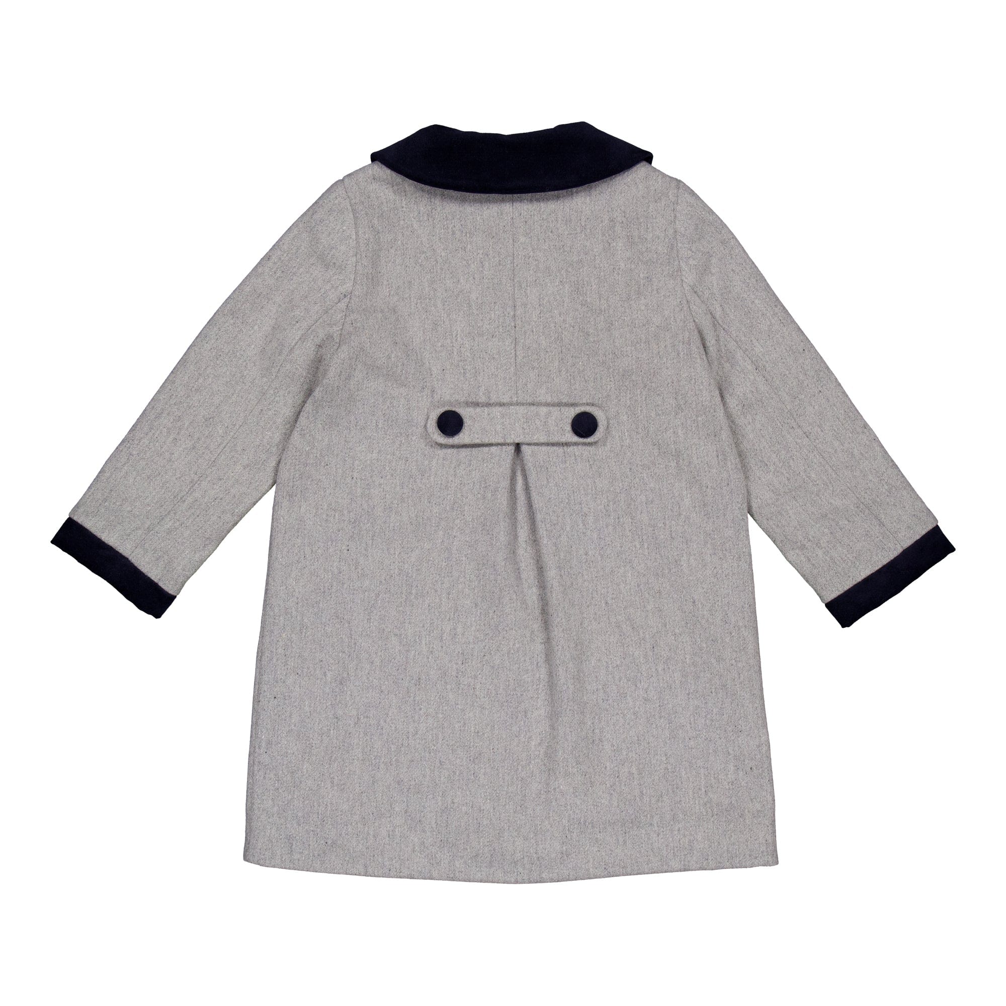 Toni, manteau en laine grise, détails en velours marine