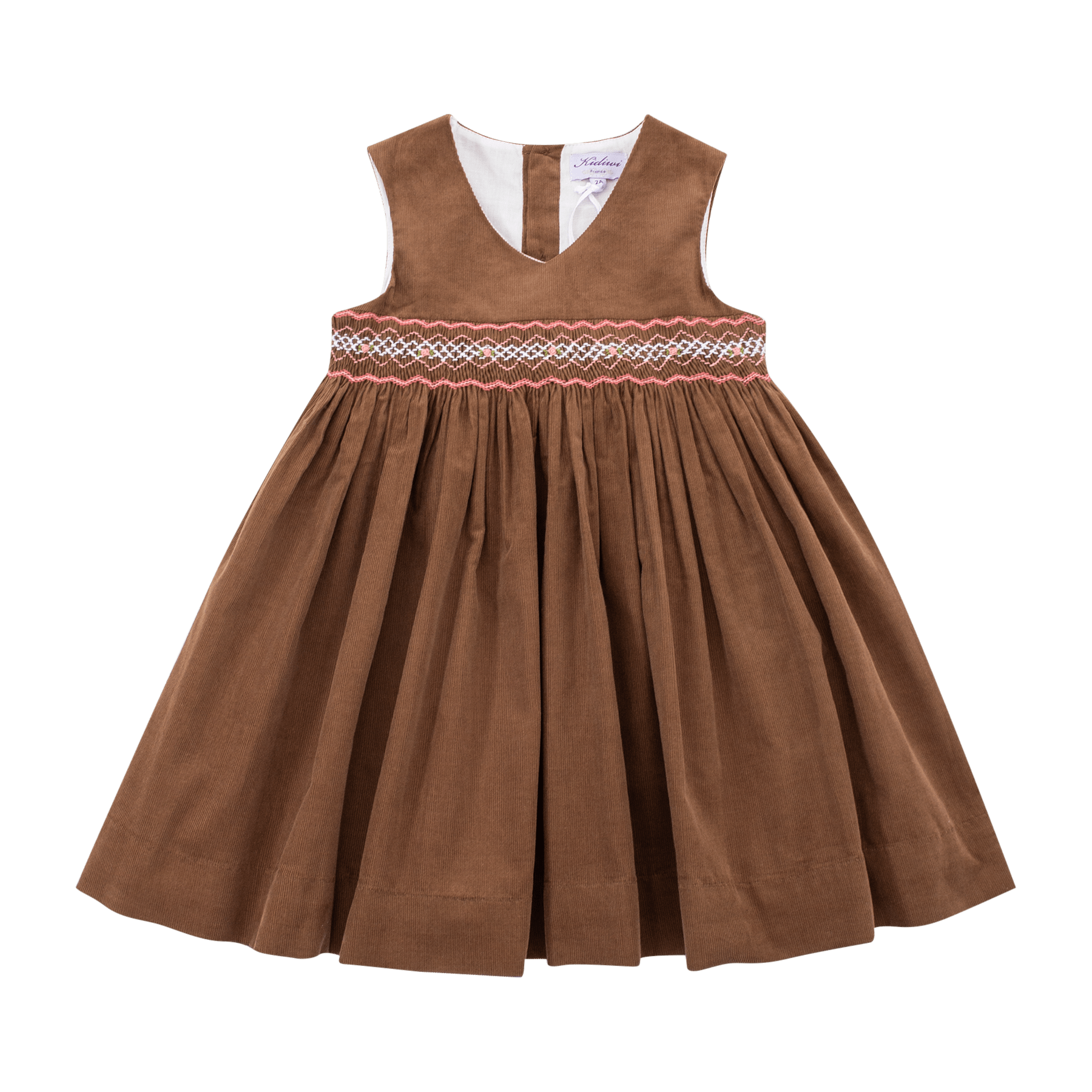 Carmelle, chestnut milleraies velvet pinafore dress 3M