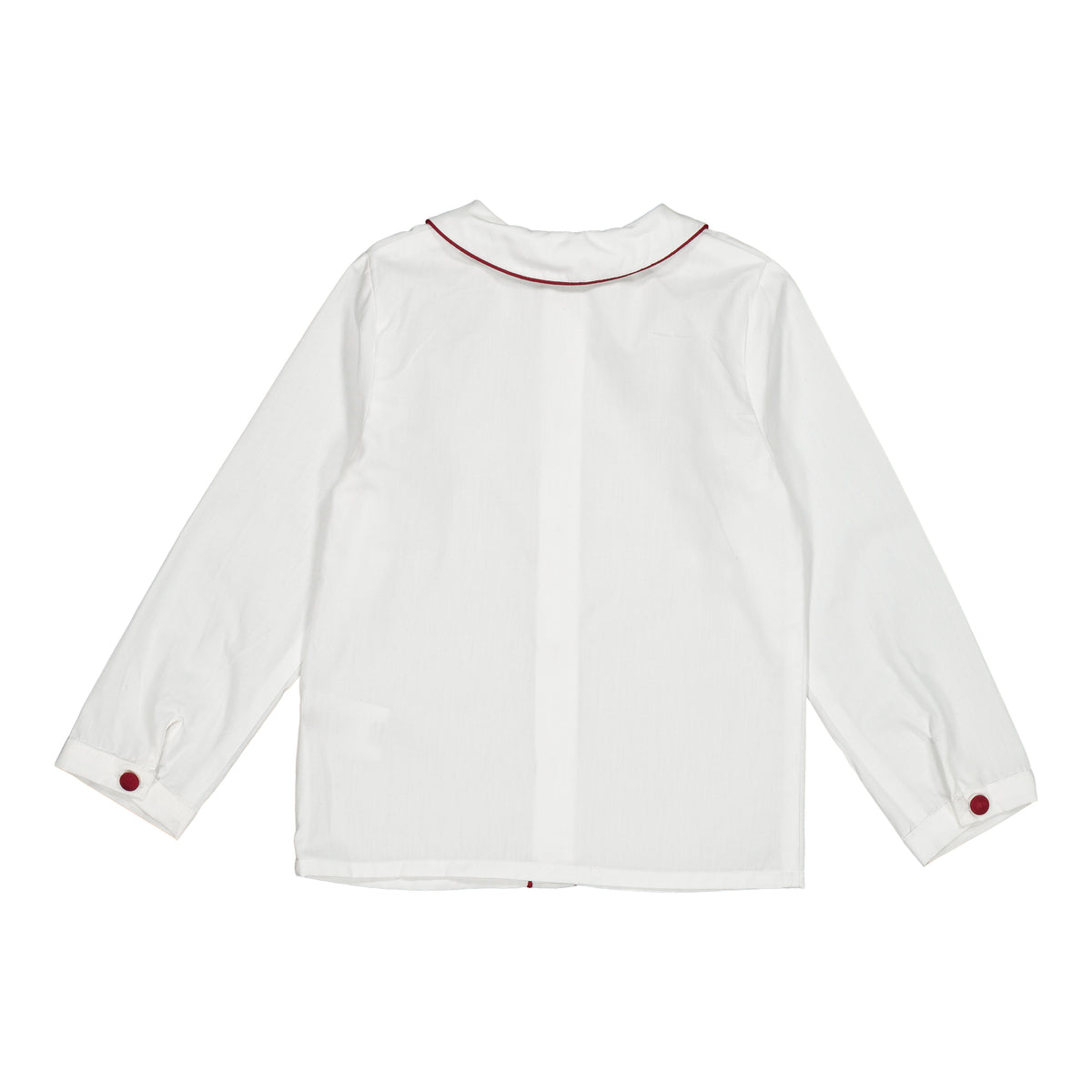 Noa, boy shirt, in white poplin with burgundy piping