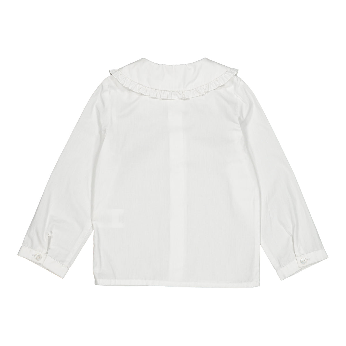 Hélena, girl blouse, in white poplin with pink embroidery