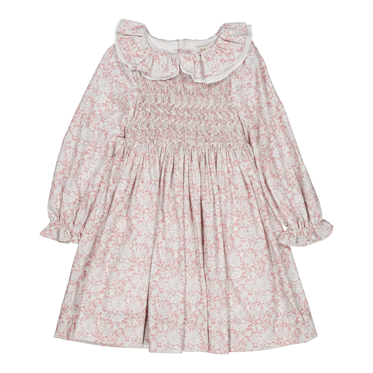 Joséphine, smocked girl dress, in Pink rococo print