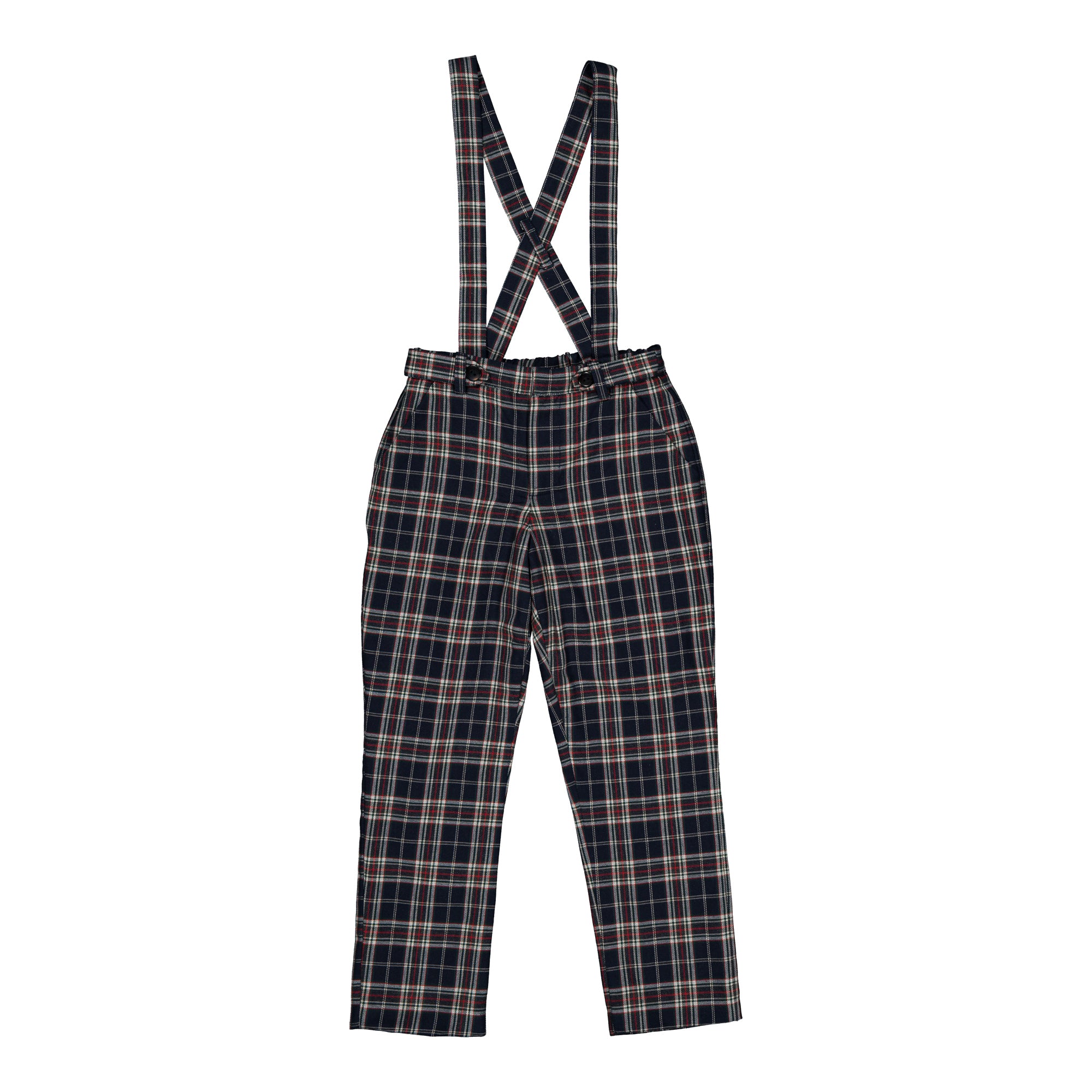 Bertrand, boy trousers, in navy blue and red burgundy tartan