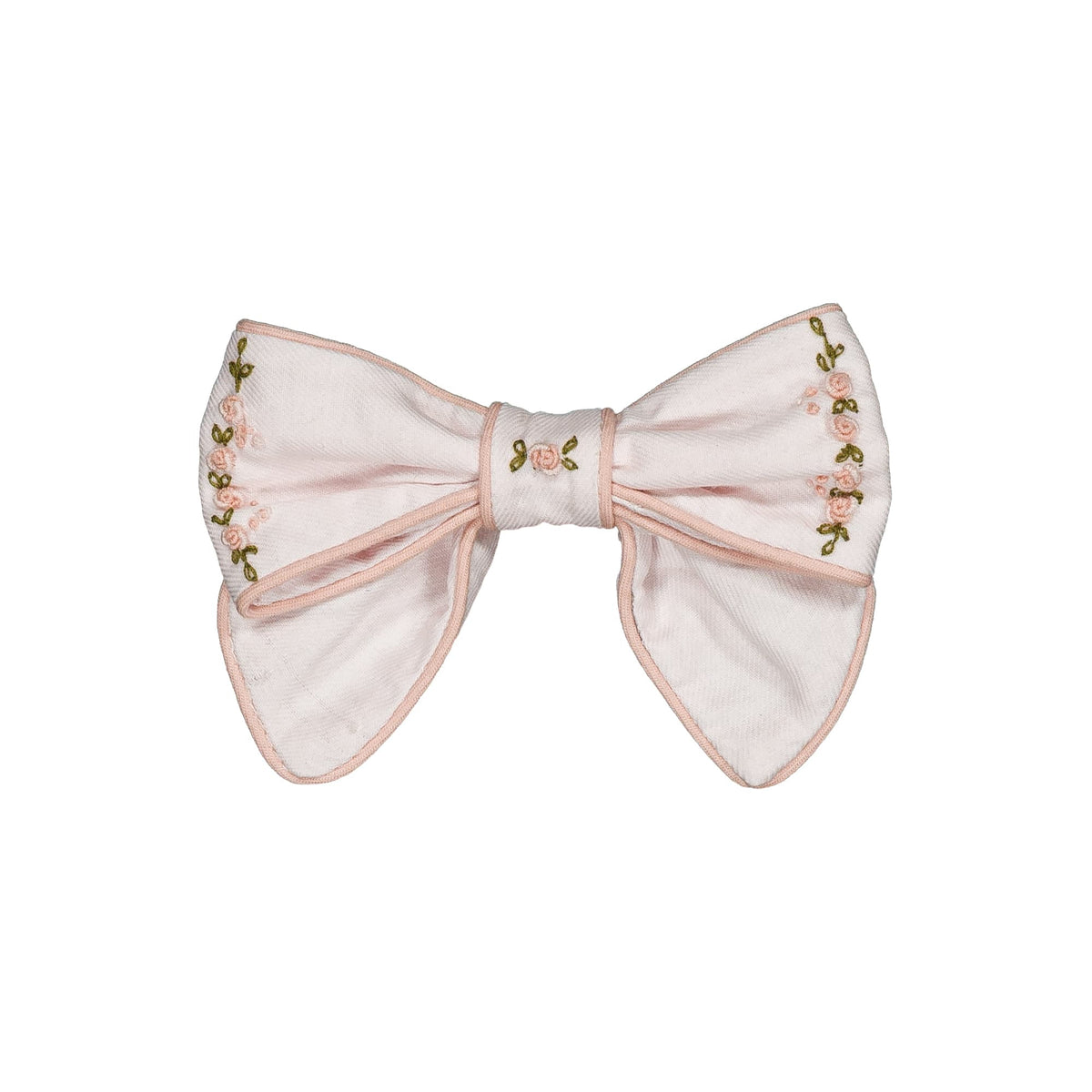 Bonnie-BP, embroidered hair clip, in Pale pink organic cotton twill