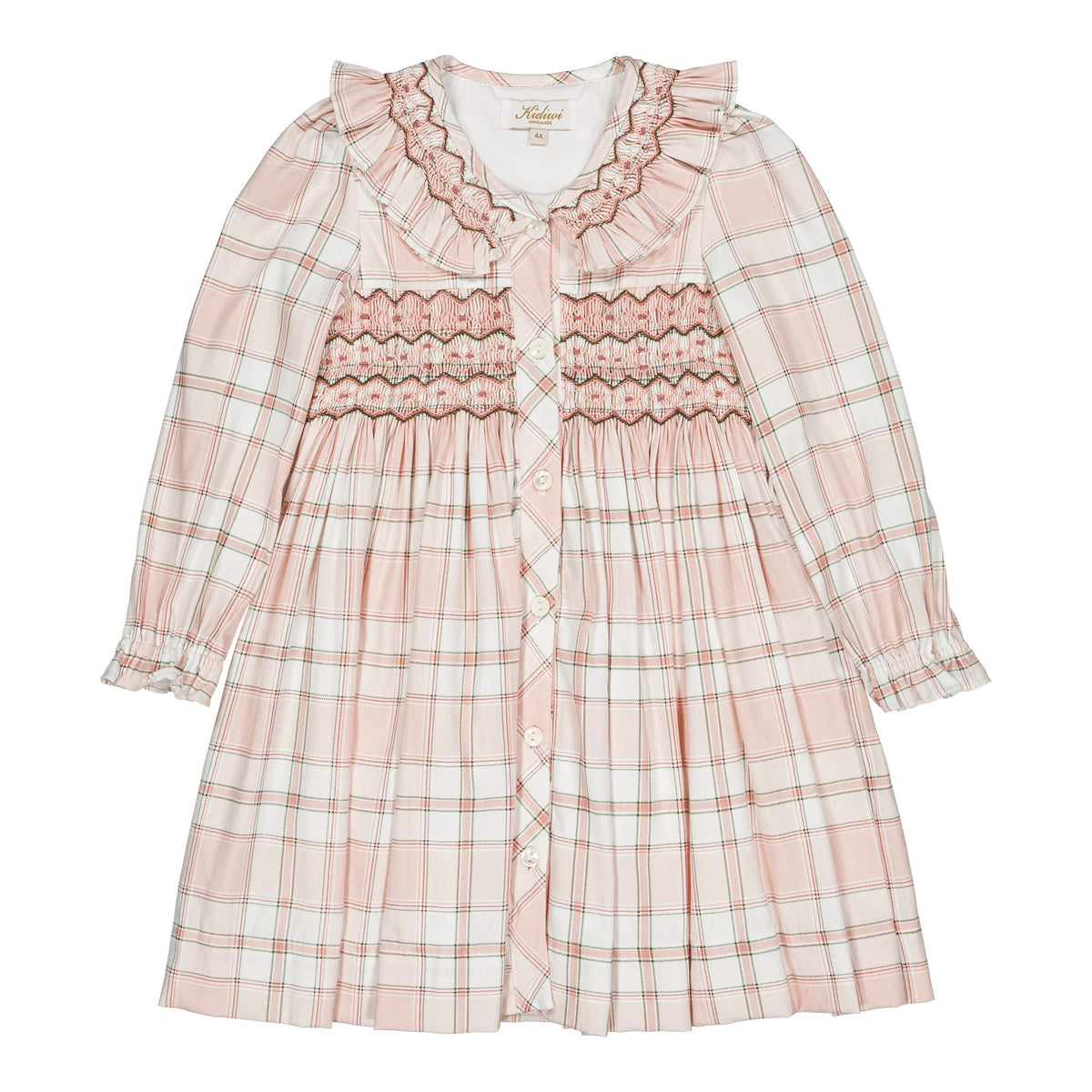 Adeline, smocked girl dress, in Pink tartan