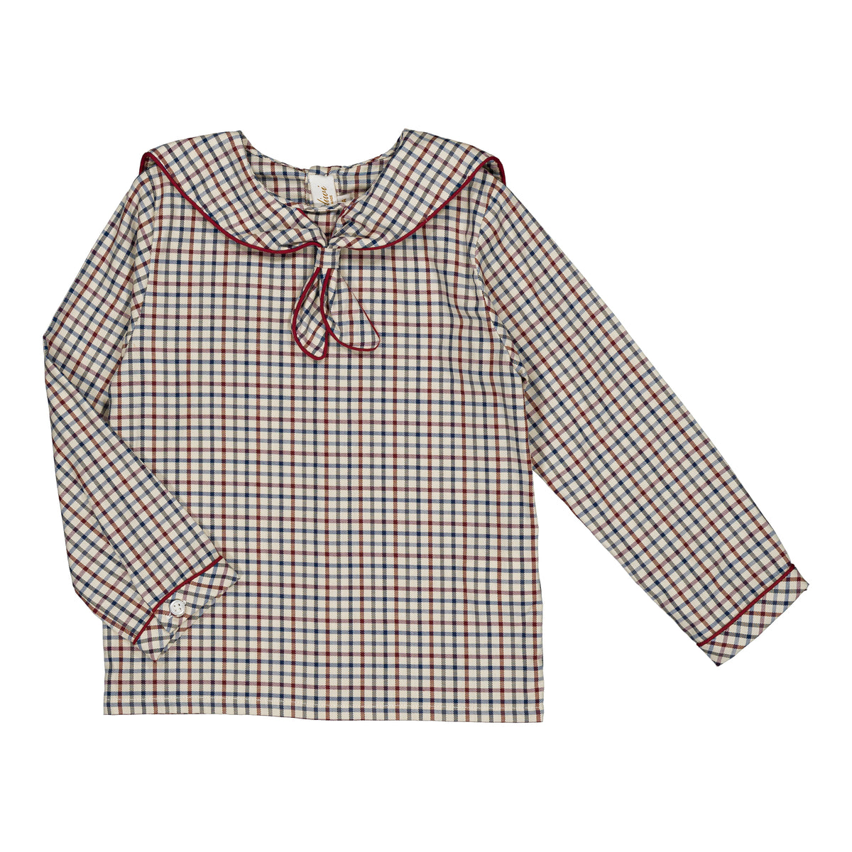 Eustache, boy shirt, in Off-white, navy blue and burgundy red checks
