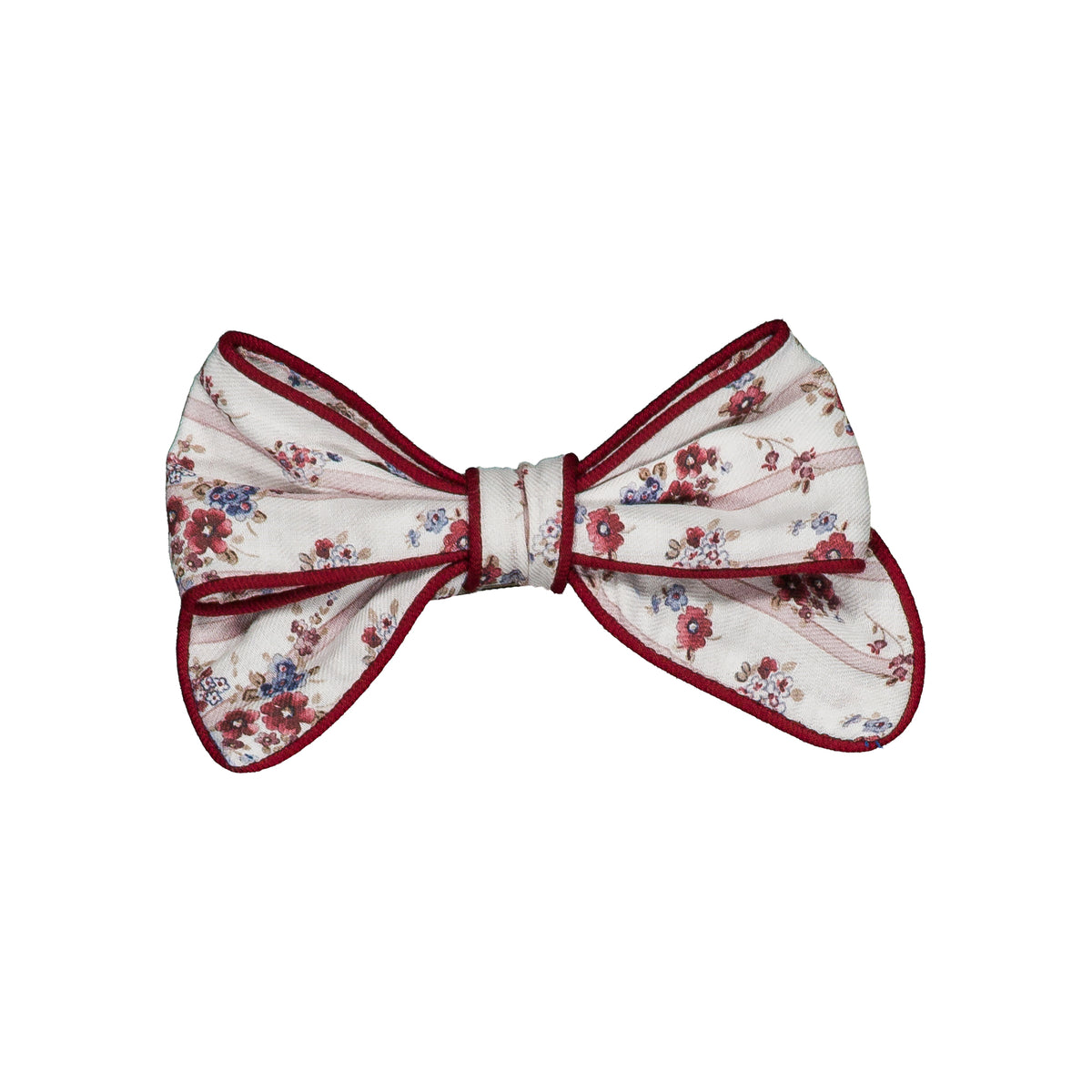 Bonnie-P, hair clip, in Burgundy red floral print with stripes
