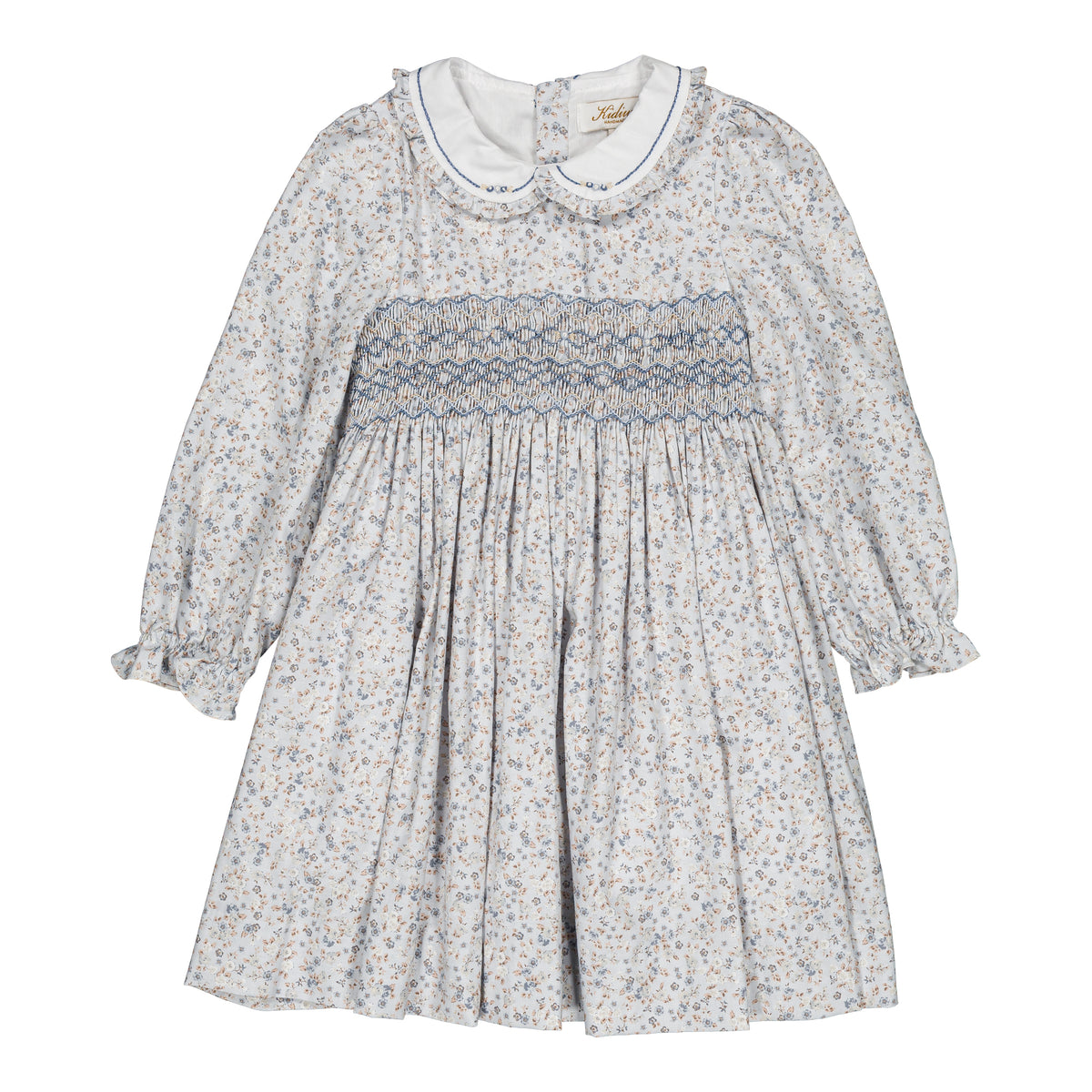 Héloïse, smocked girl dress, in Small blue flowers print