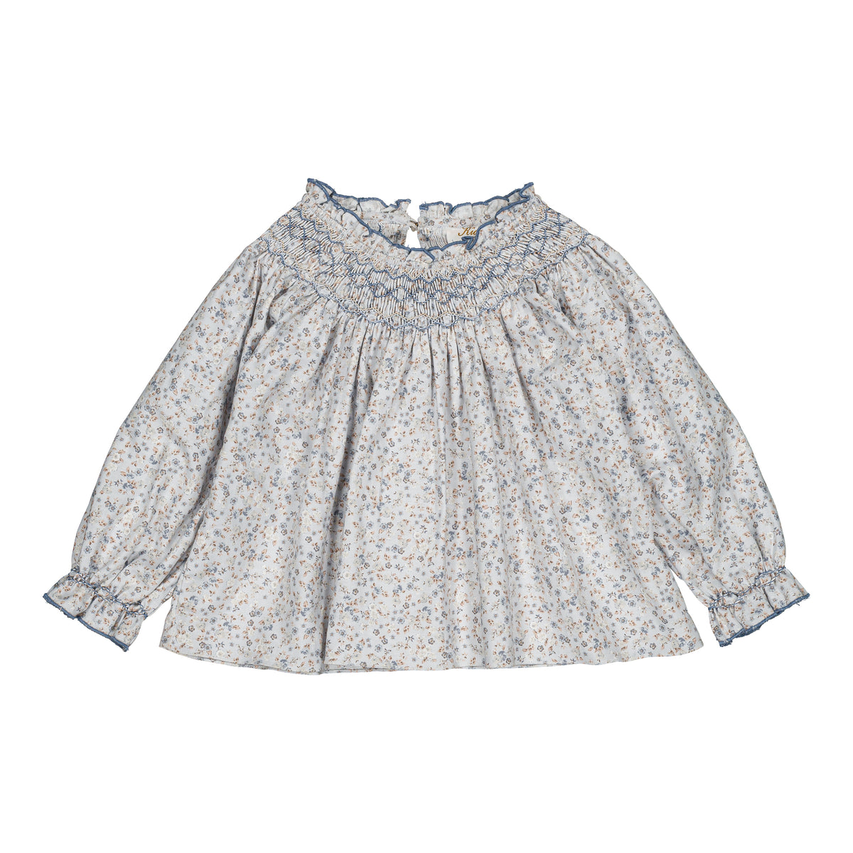 Maëline, smocked girl blouse, in Small blue flowers print
