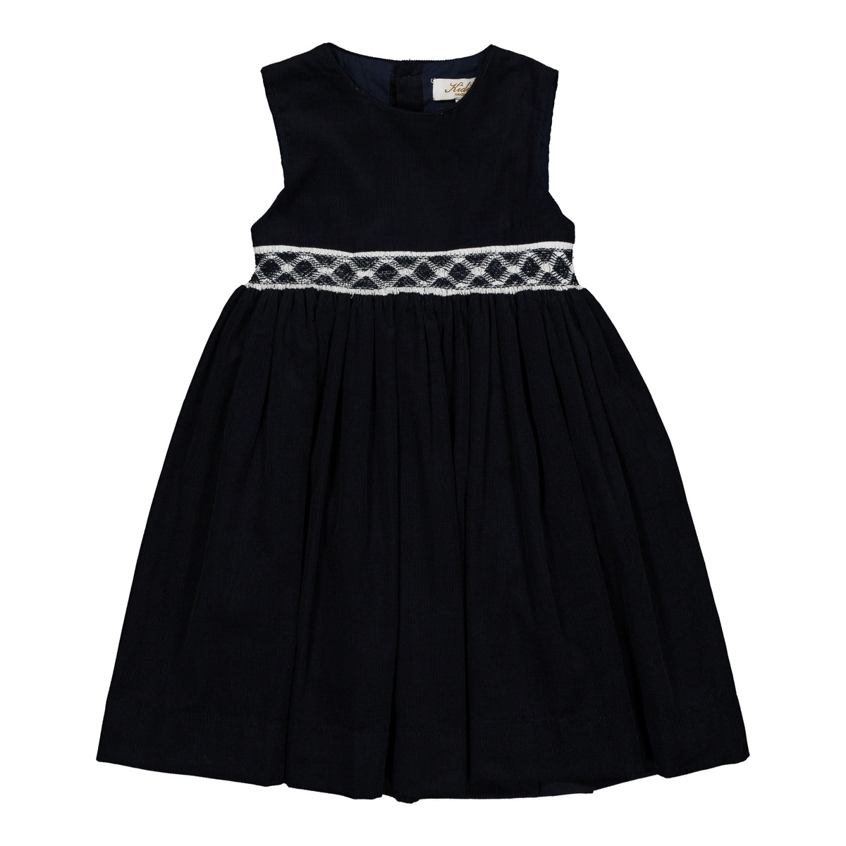 Carmine, smocked pinafore girl dress, in Navy corduroy