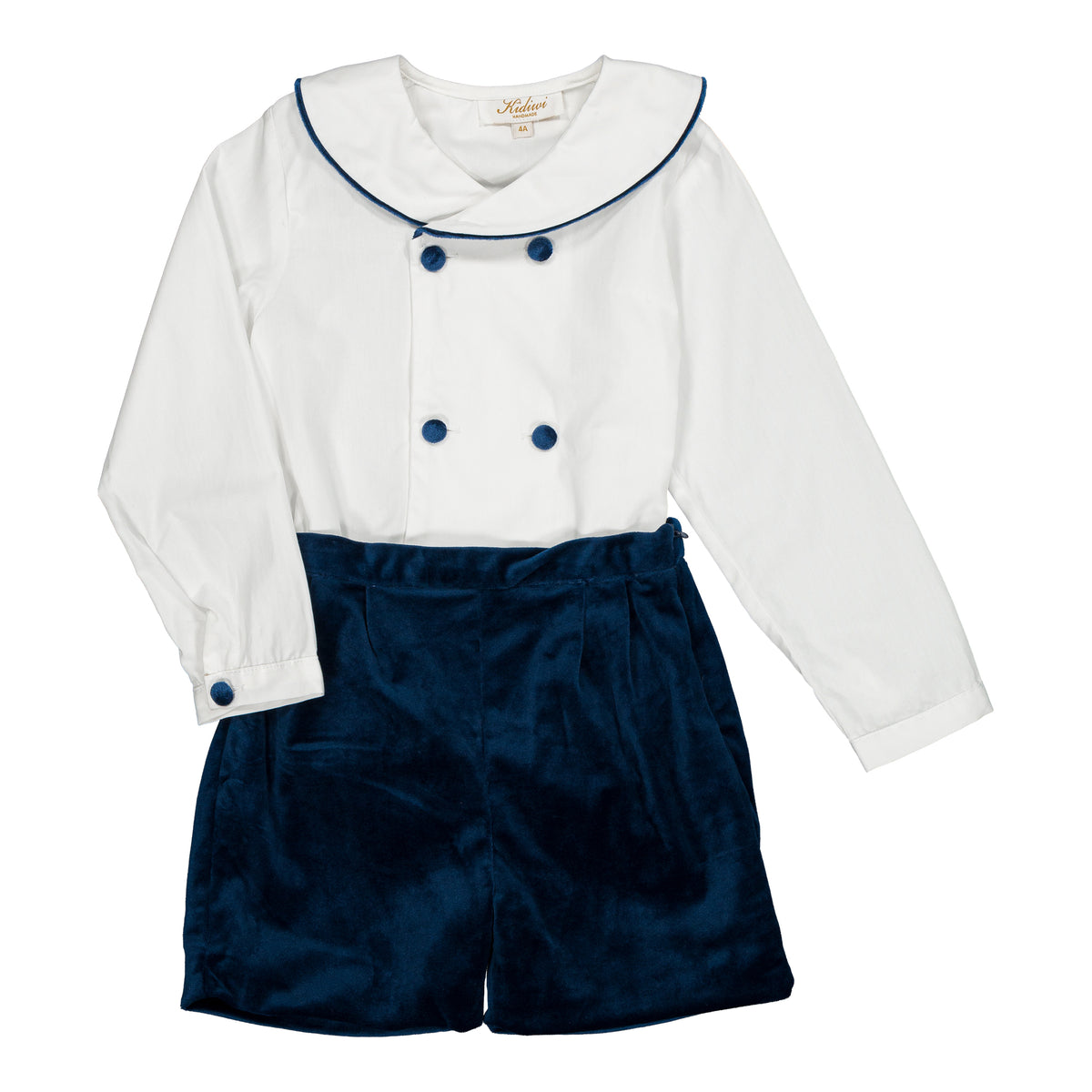 Bartholomé, boy set, in White poplin & Navy velvet