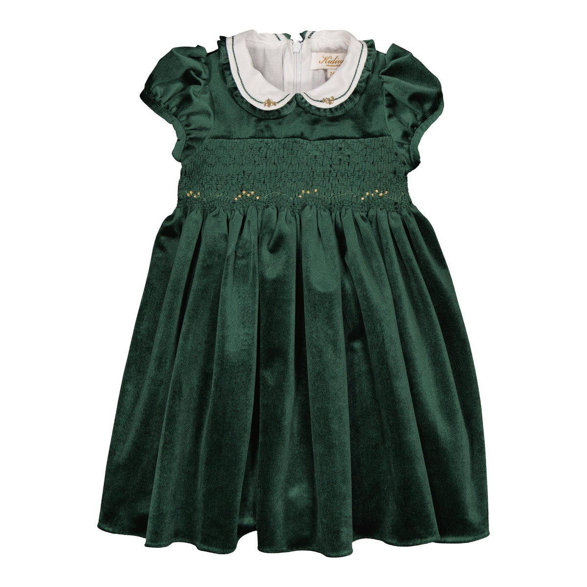 Héloïse, smocked dress, in Emerald green velvet