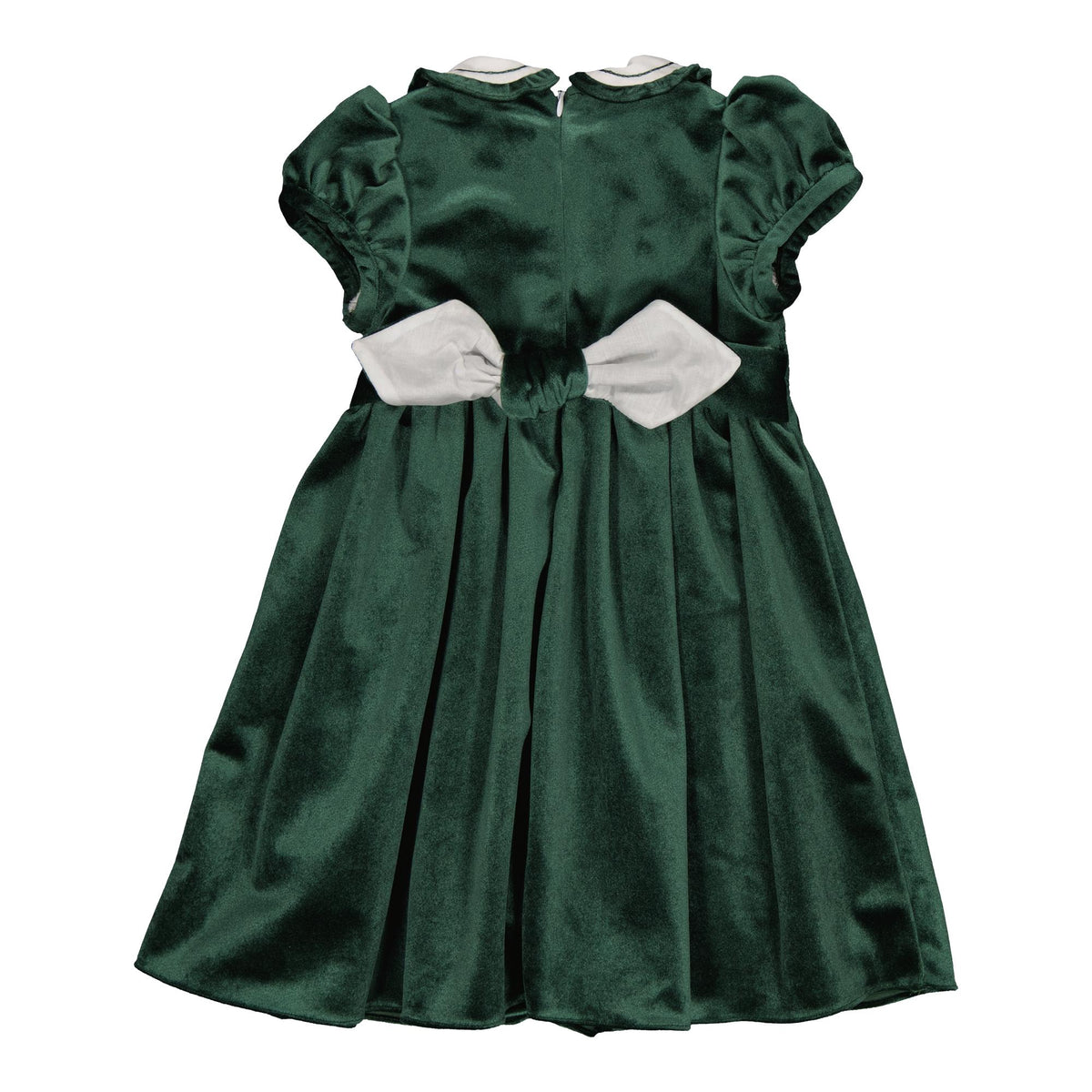 Héloïse, smocked dress, in Emerald green velvet