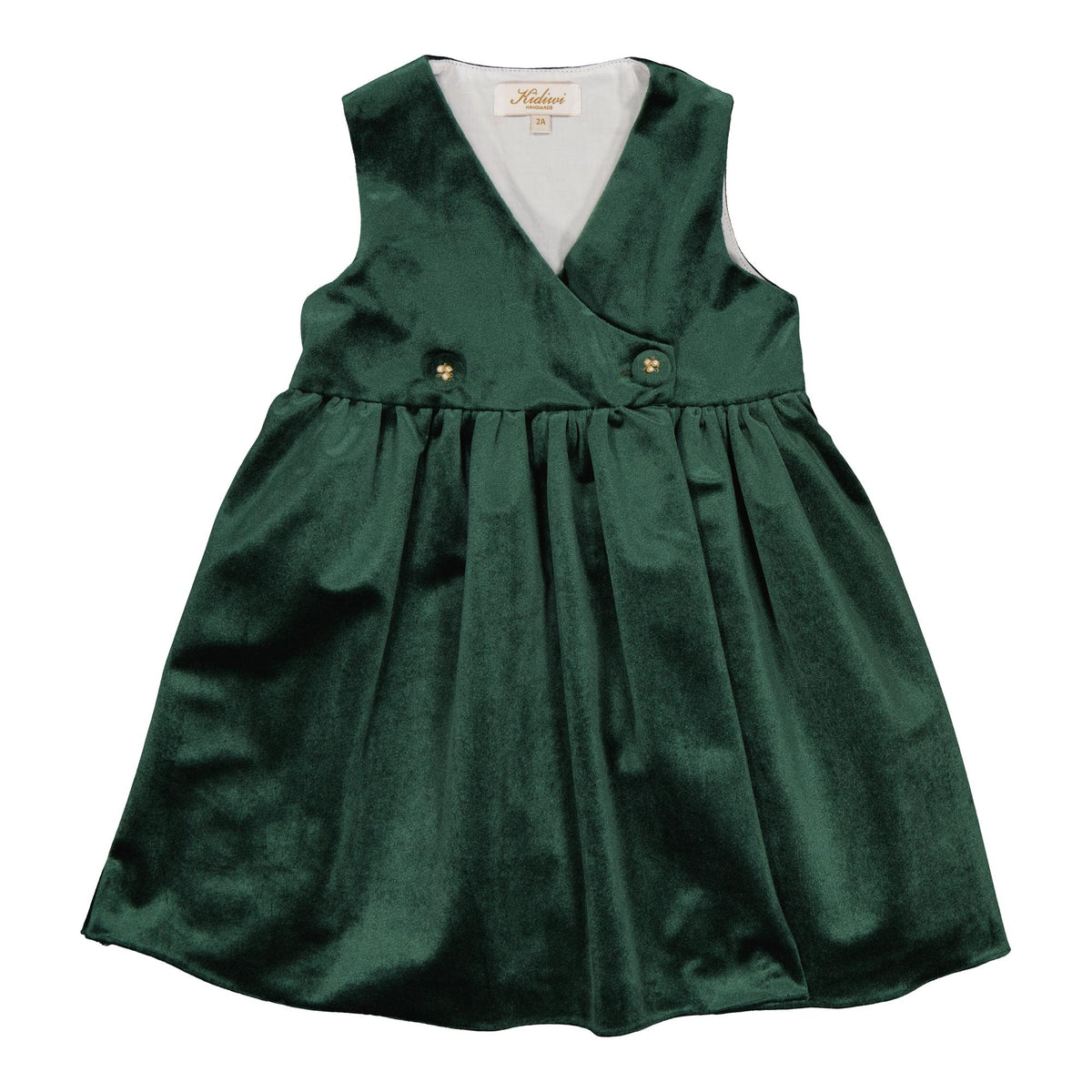 Séraphine, pinafore dress, in Emerald green velvet