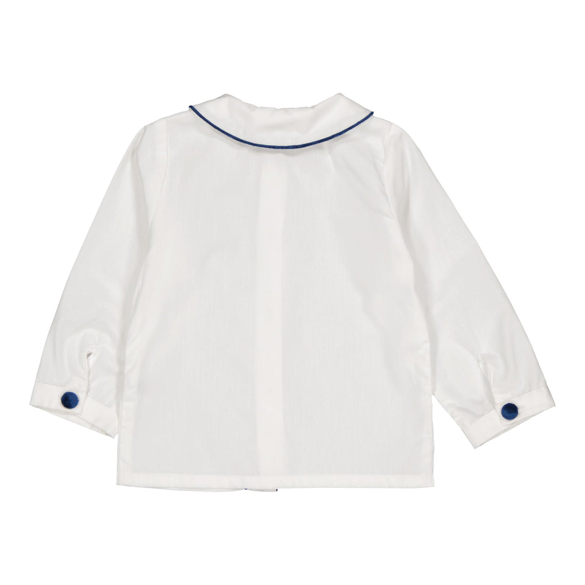 Noa, Boy shirt, in White poplin / Navy velvet piping