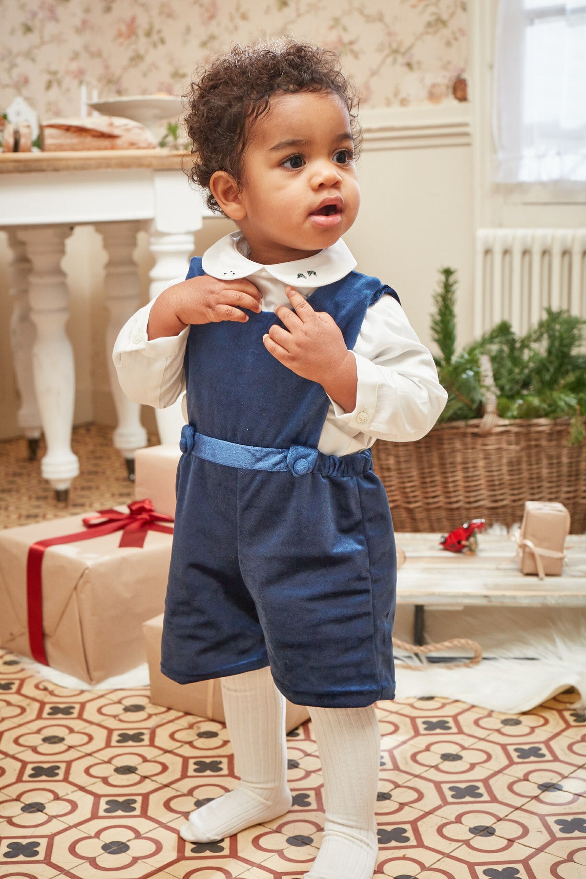 Léonard, romper, in Navy velvet