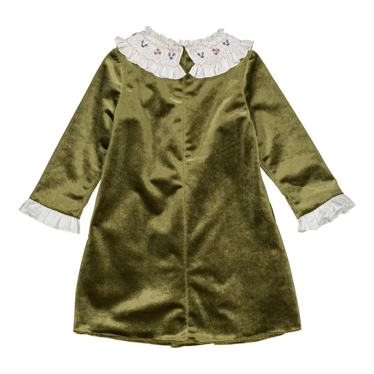 Madeleine, girl dress, in Olive velvet
