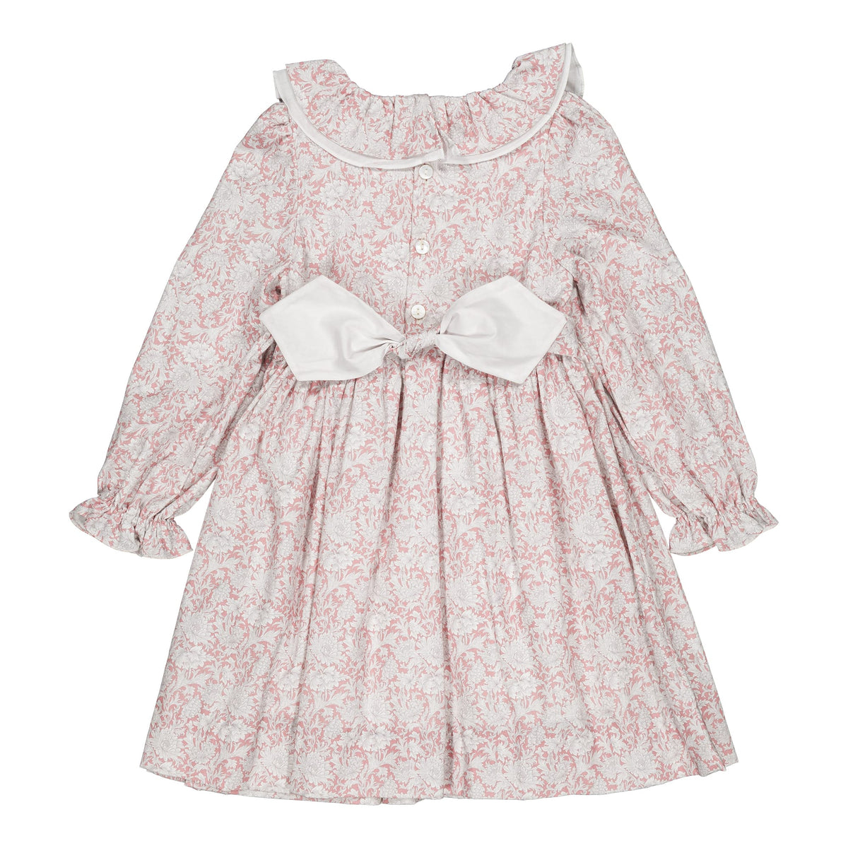 Joséphine, smocked girl dress, in Pink rococo print