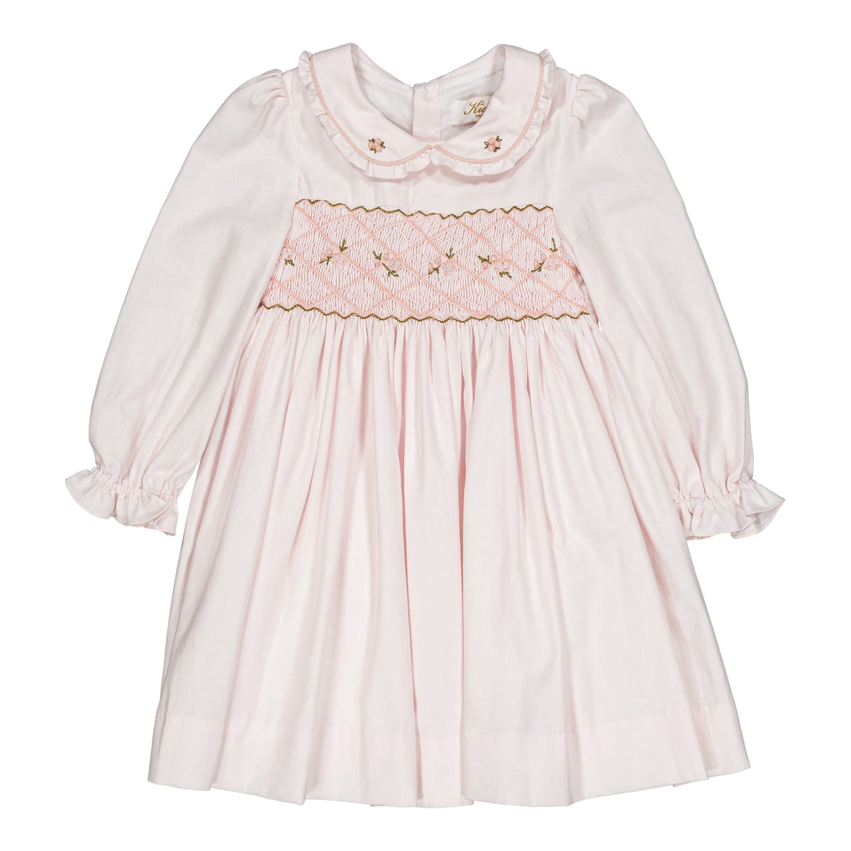 Sybelle ML, smocked girl dress, in Pale pink organic cotton twill