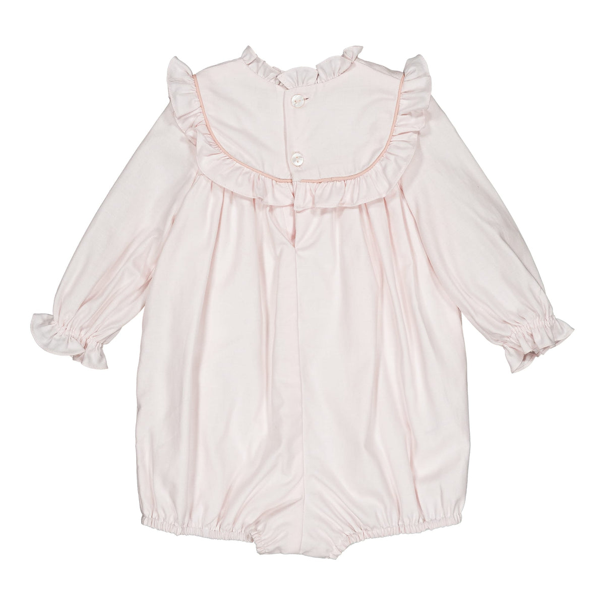 Horsia, embroidered girl romper, in Pale pink organic cotton twill