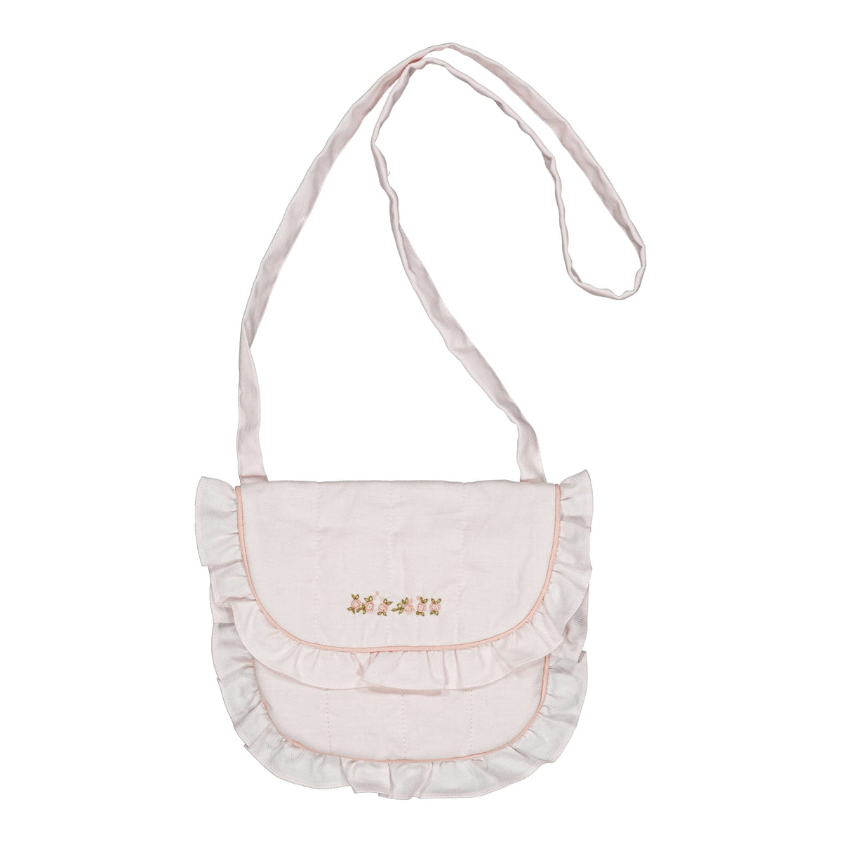 Mimosa, embroidered shoulder bag, in Pale pink organic cotton twill