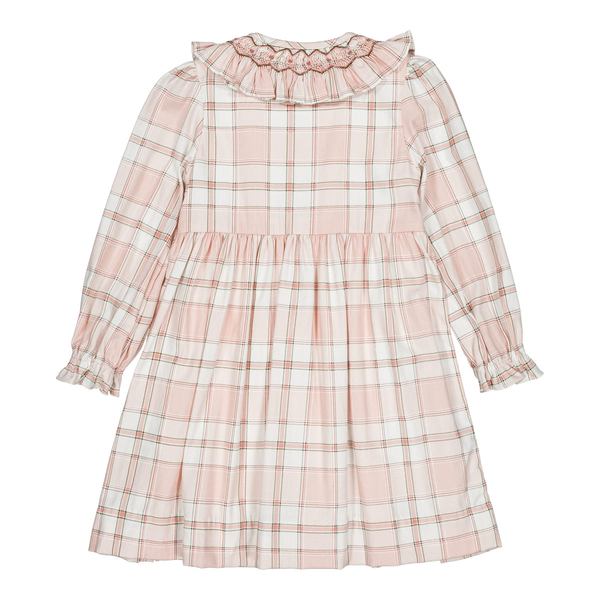 Adeline, smocked girl dress, in Pink tartan