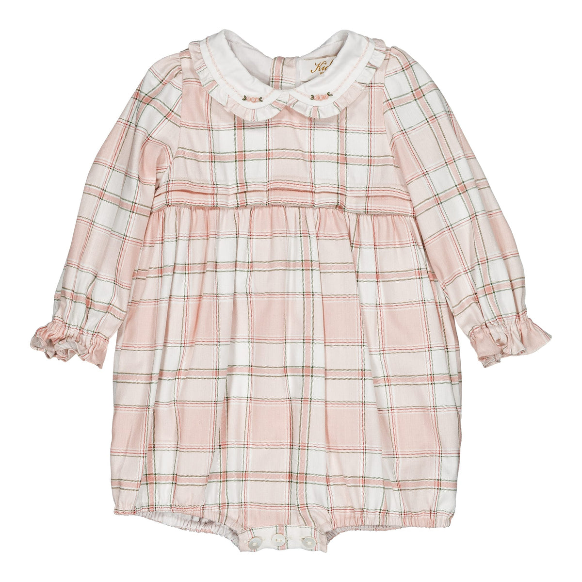 Arlette,  girl romper, in Pink tartan