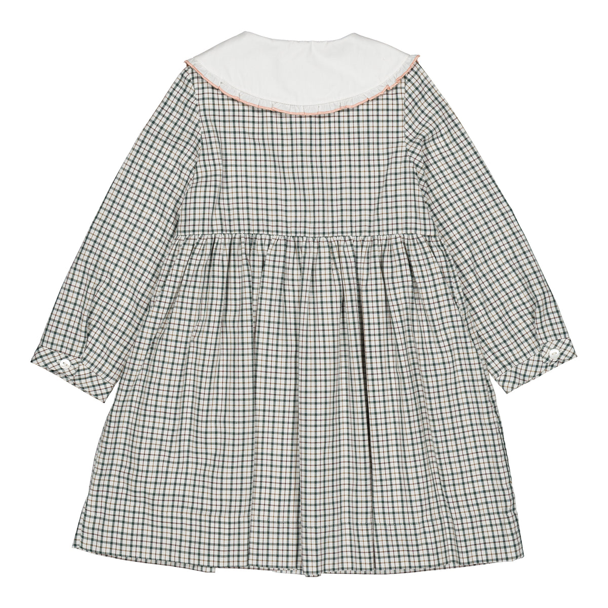 Vanille, girl dress, in Forest green checks