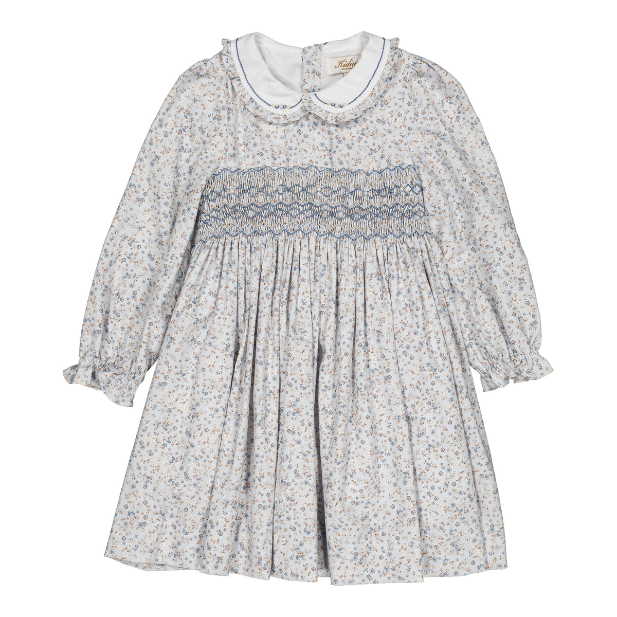 Héloïse, smocked girl dress, in Small blue flowers print
