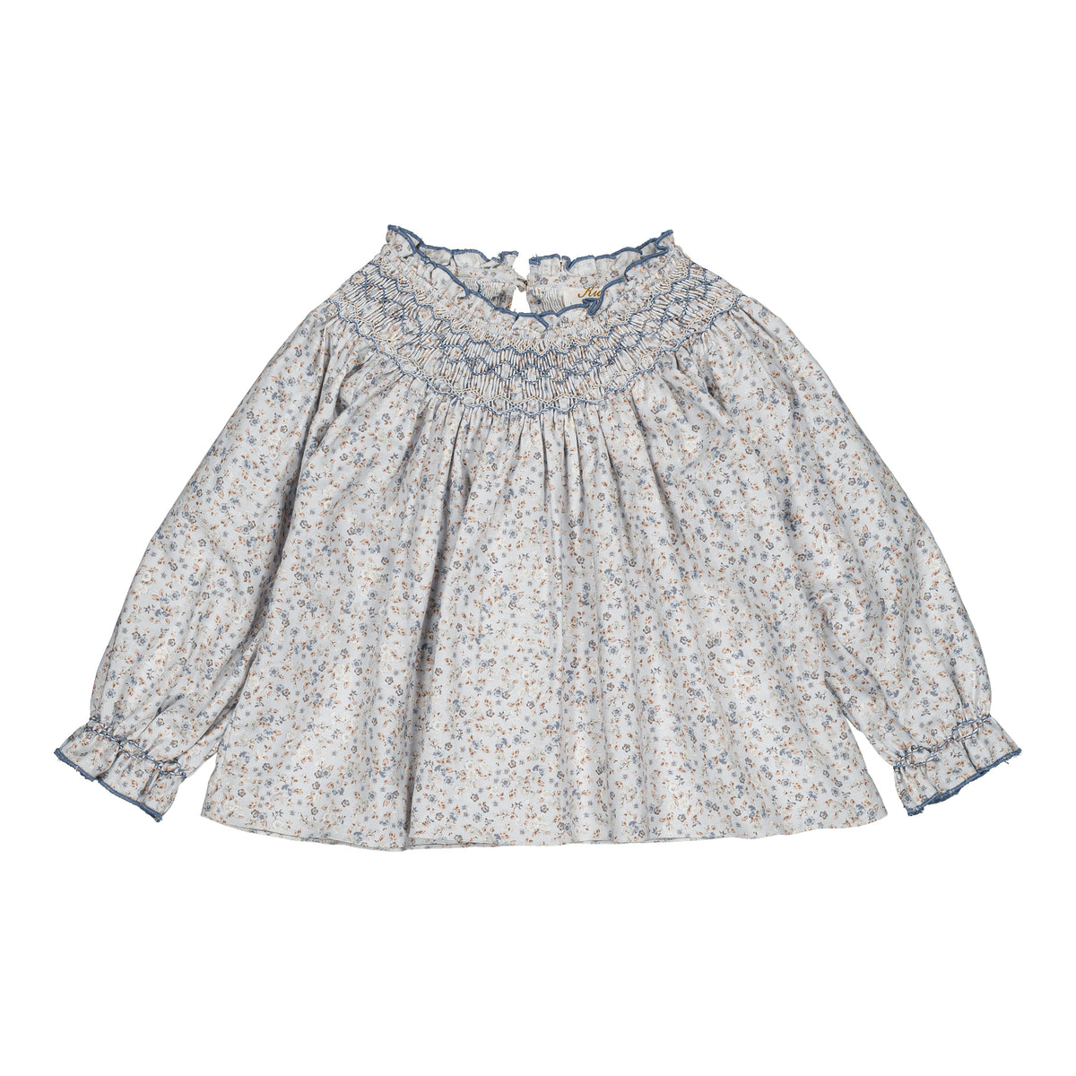 Maëline, smocked girl blouse, in Small blue flowers print