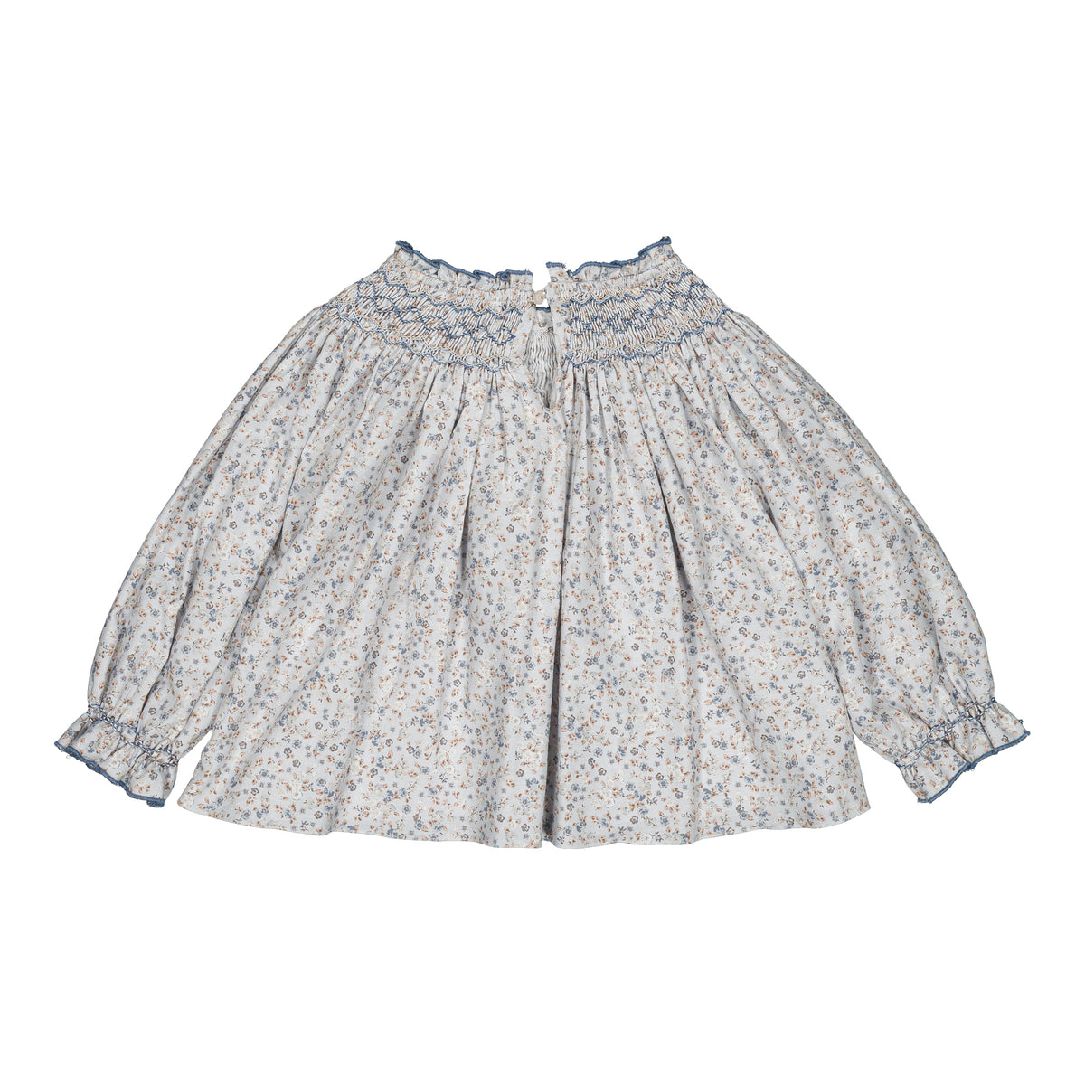 Maëline, smocked girl blouse, in Small blue flowers print