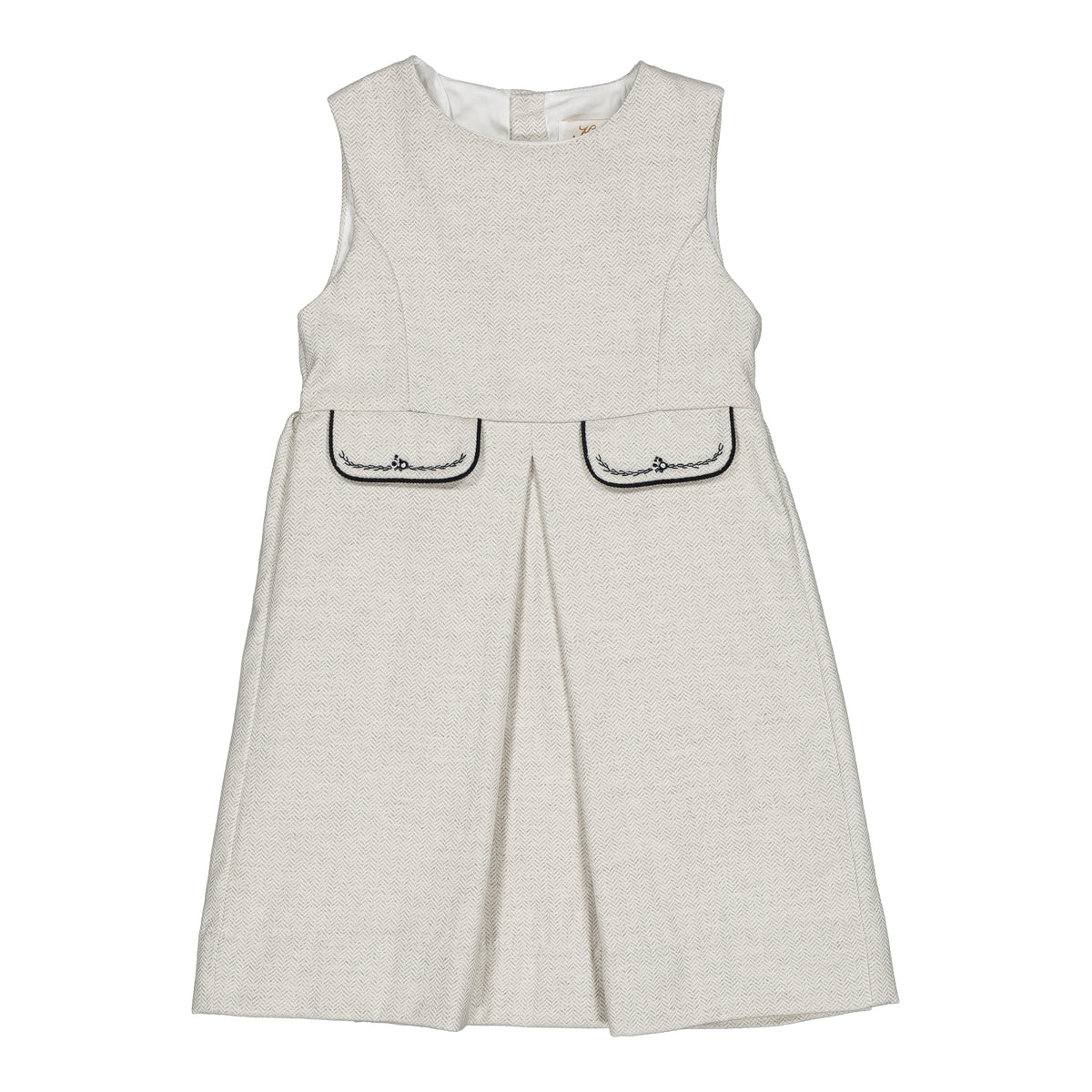 Laetitia, pinafore girl dress, in Grey Herringbones