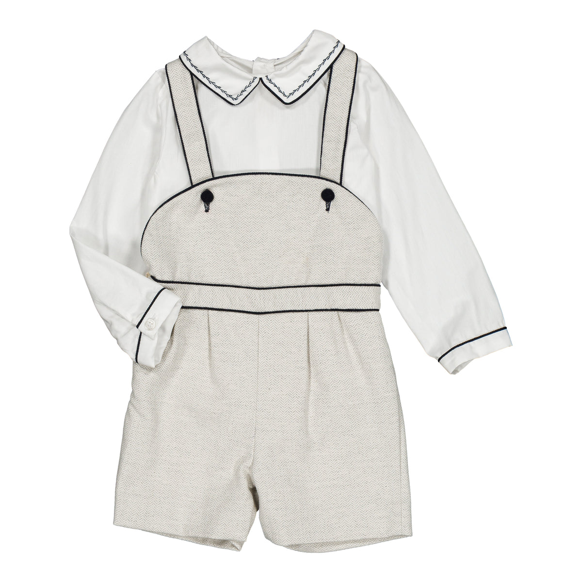 Basile & Firmin, baby boy set, in White poplin & Grey Herringbones