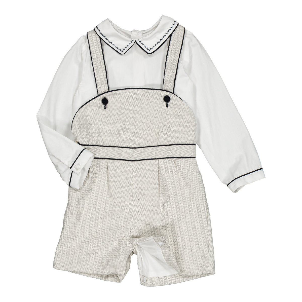 Basile & Firmin, baby boy set, in White poplin & Grey Herringbones