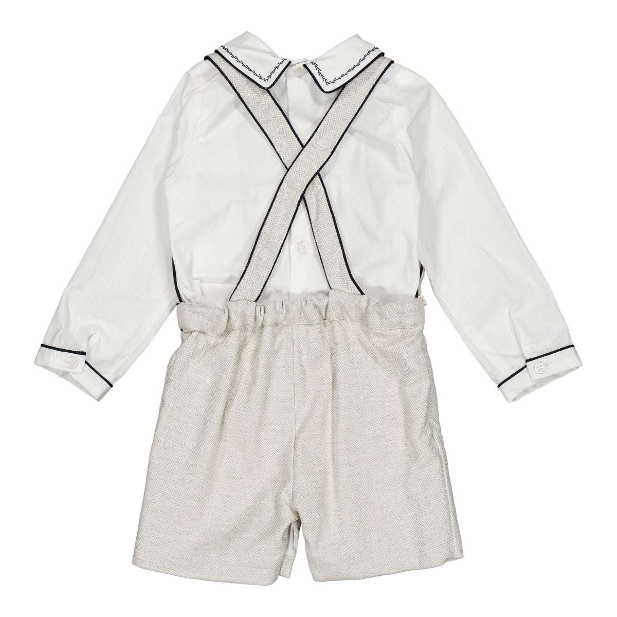 Basile & Firmin, baby boy set, in White poplin & Grey Herringbones