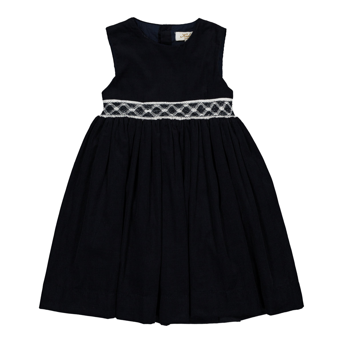 Carmine, smocked pinafore girl dress, in Navy corduroy