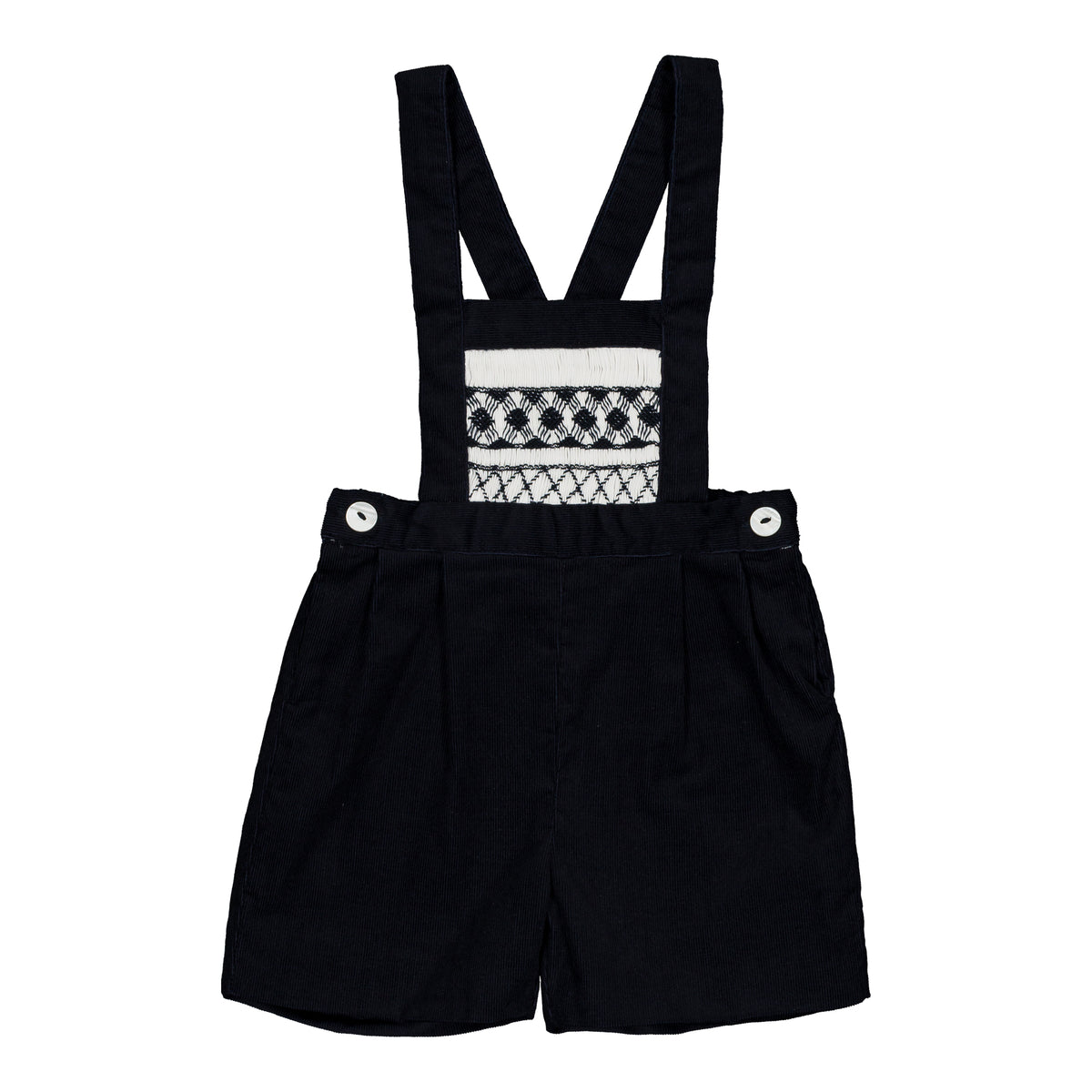 Aurélien, smocked boy dungarees, in Navy corduroy