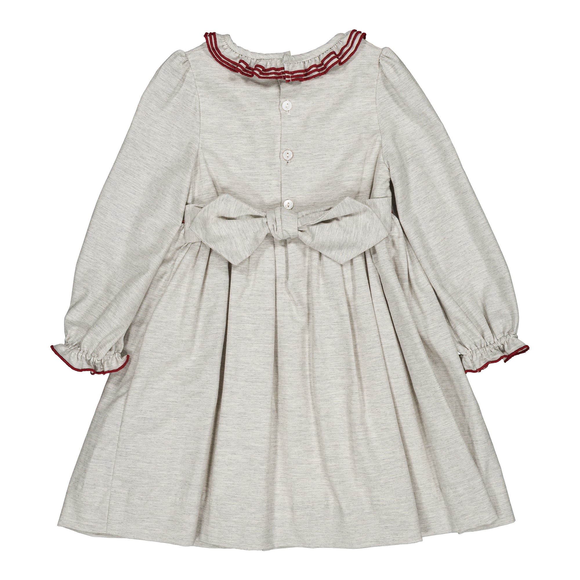 Hars ML, smocked girl dress, in Grey melange organic cotton twill