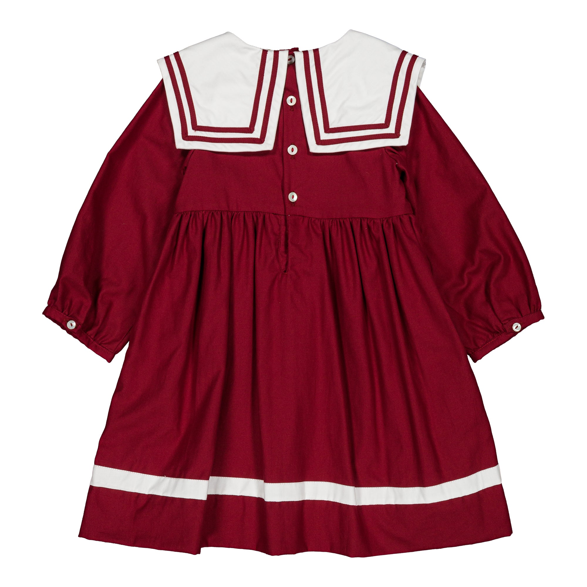 Constantina, girl dress, in Burgundy organic cotton twill