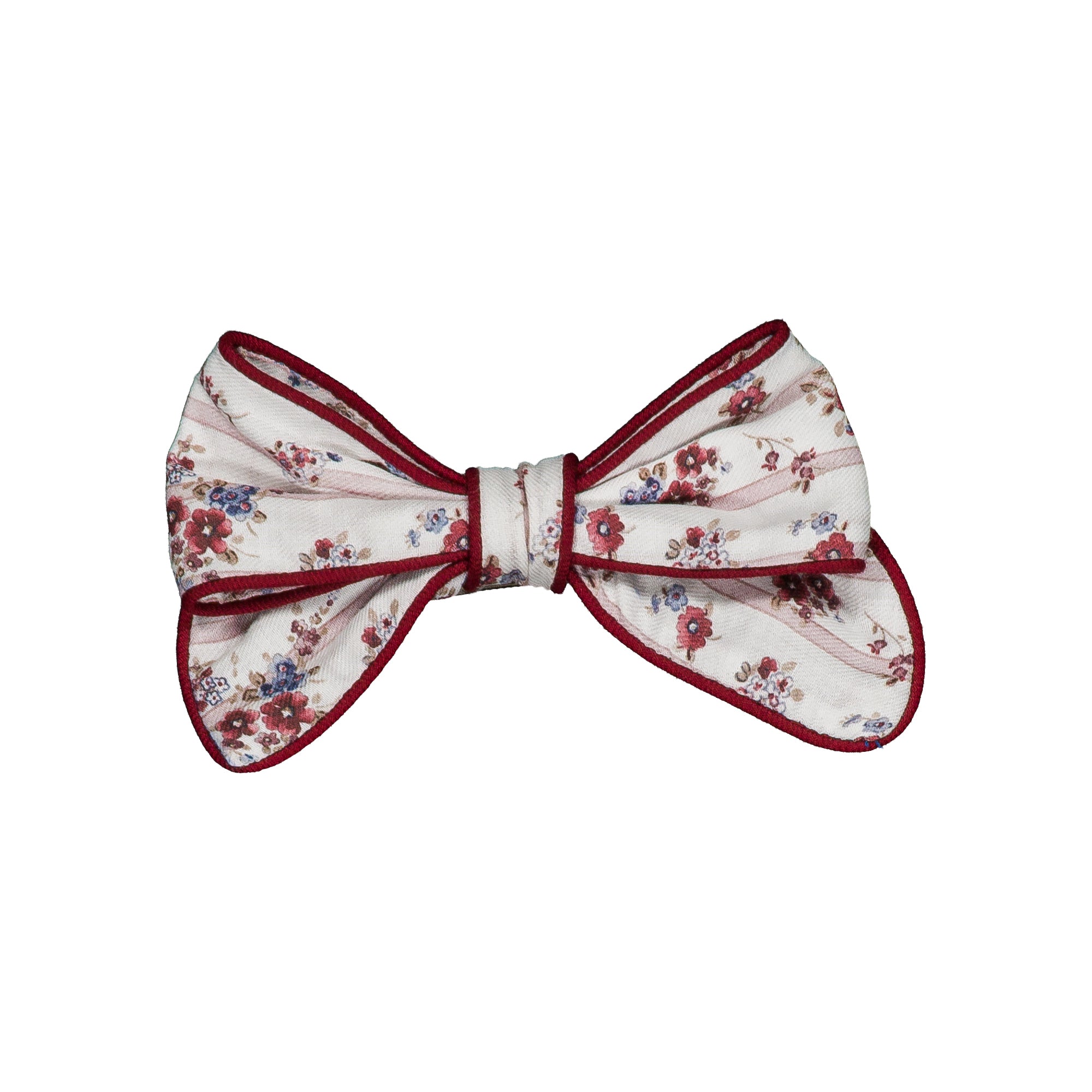 Bonnie-P, hair clip, in Burgundy red floral print with stripes
