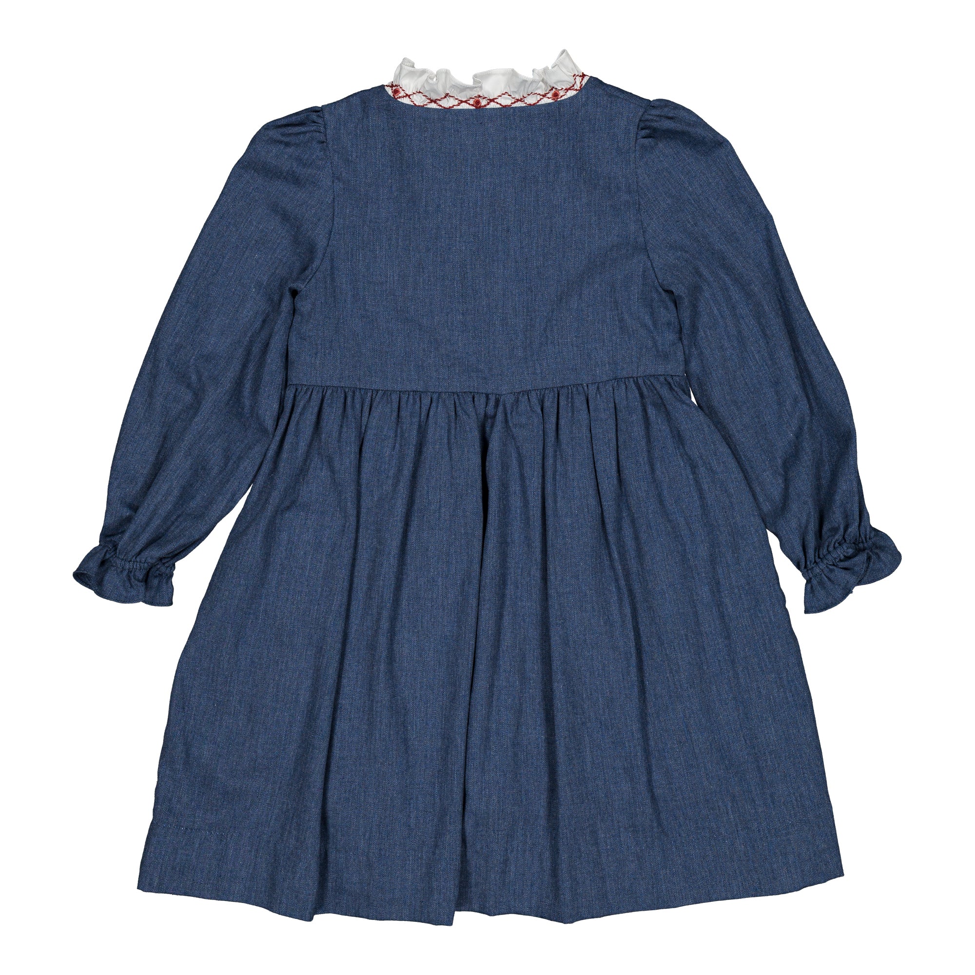 Babeth, girl dress, in Blue denim light herringbone