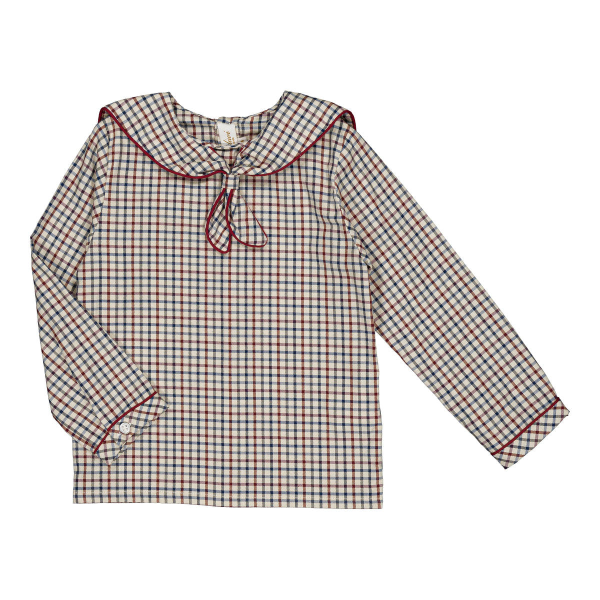 Eustache, boy shirt, in Off-white, navy blue and burgundy red checks